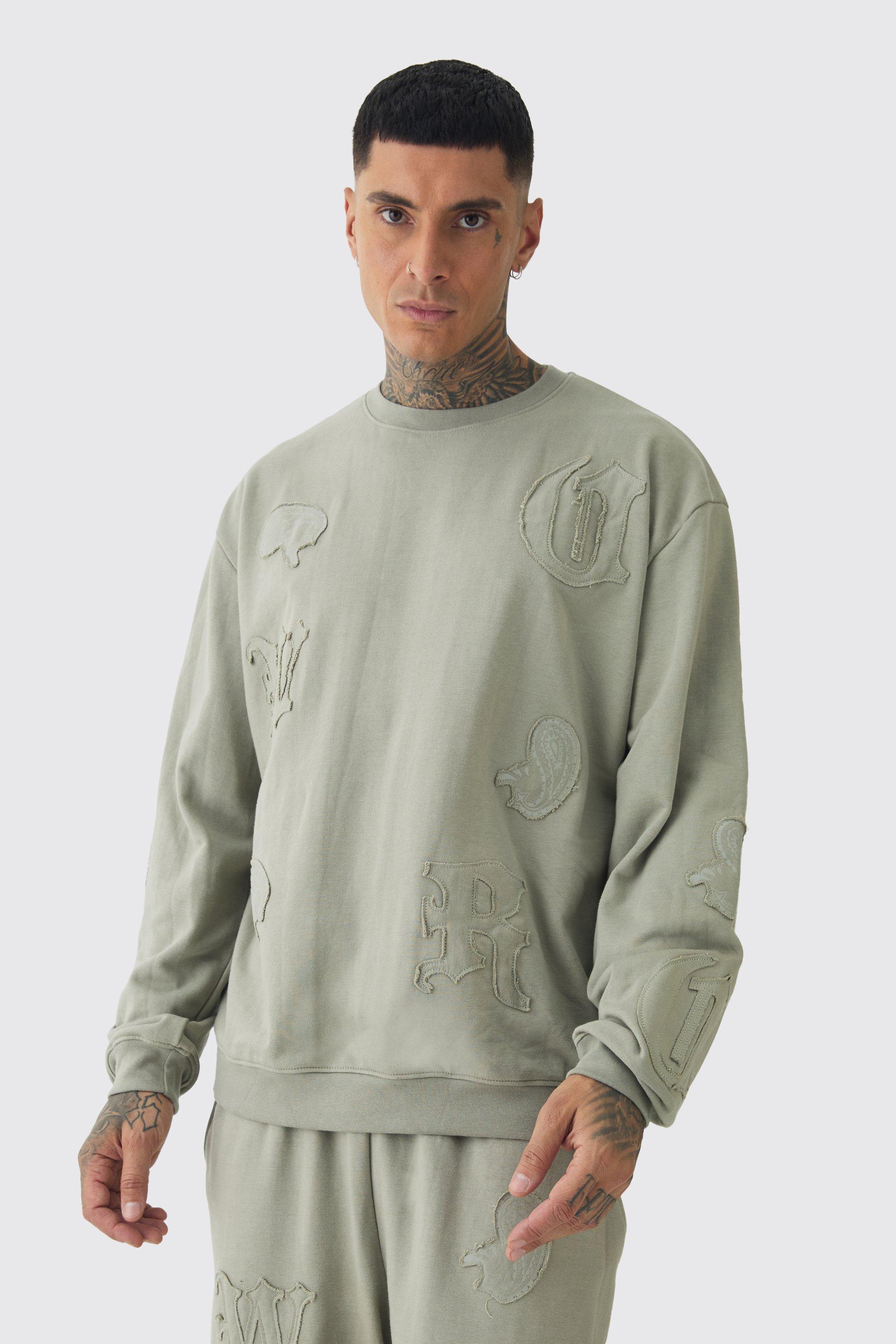 Mens Beige Tall Oversized Applique Sweatshirt, Beige