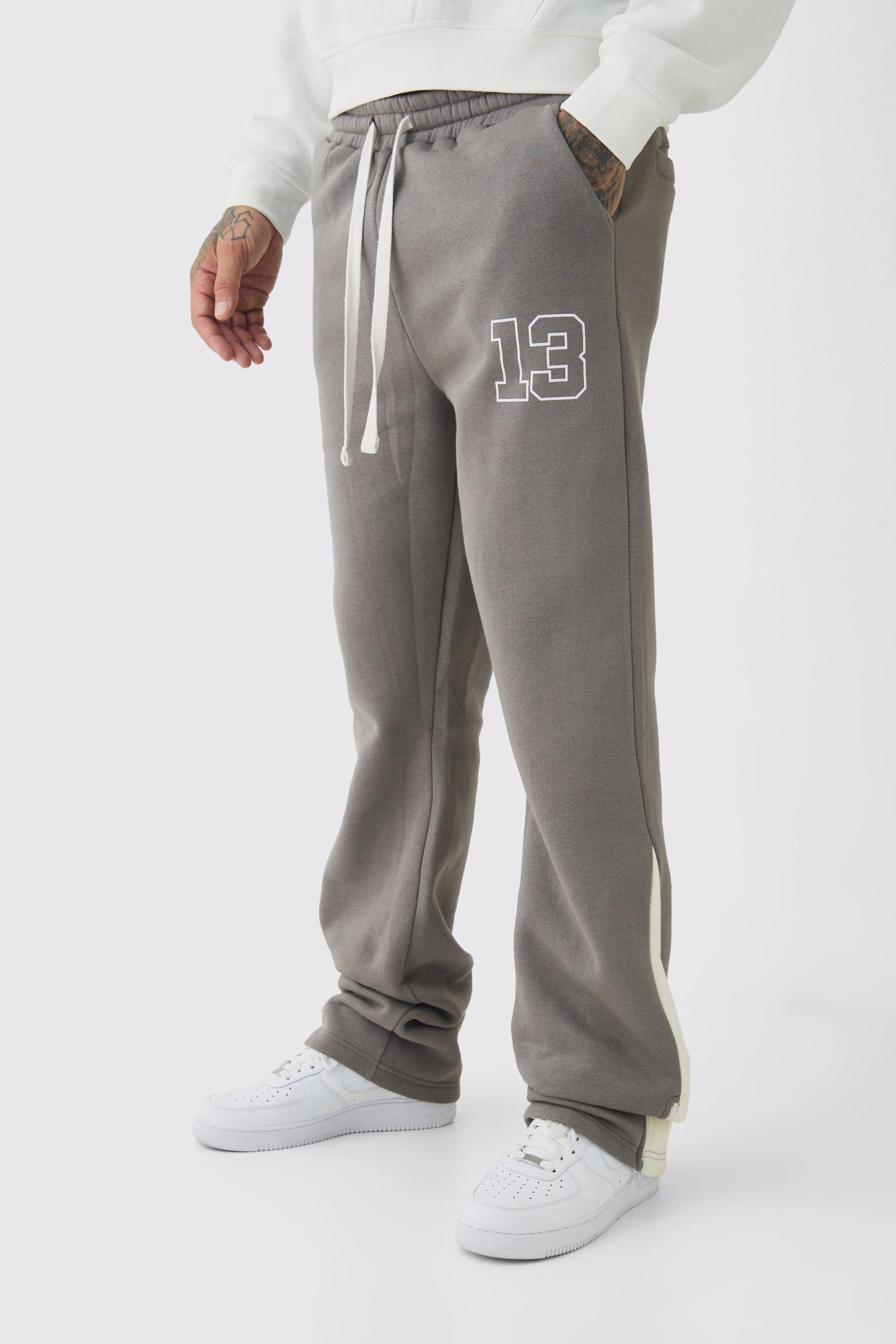 Mens Grey Tall Slim Flared Varsity Gusset Jogger, Grey