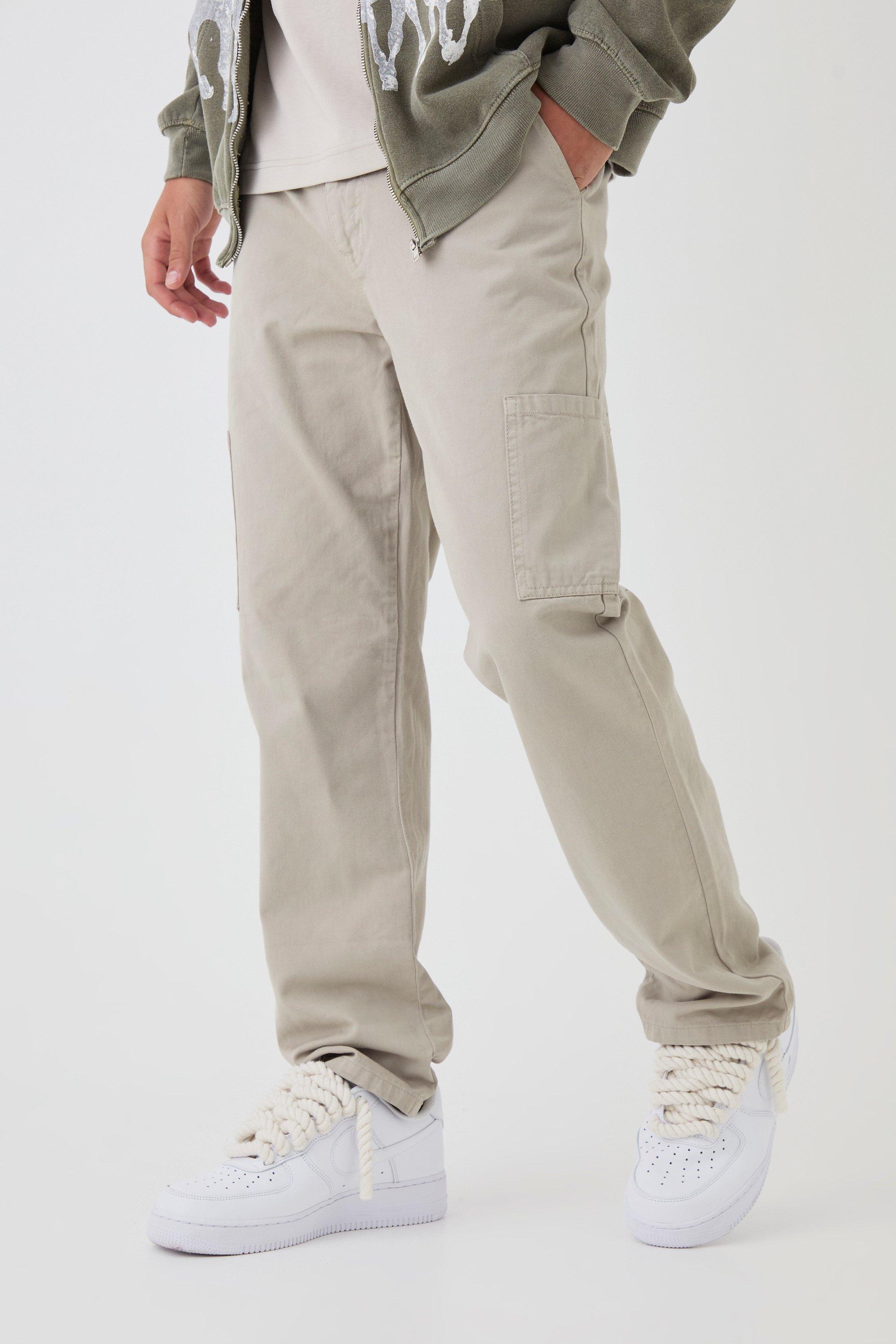 Boohoo Chino Cargo Broek Met Rechte Pijpen En Tailleband, Light Khaki