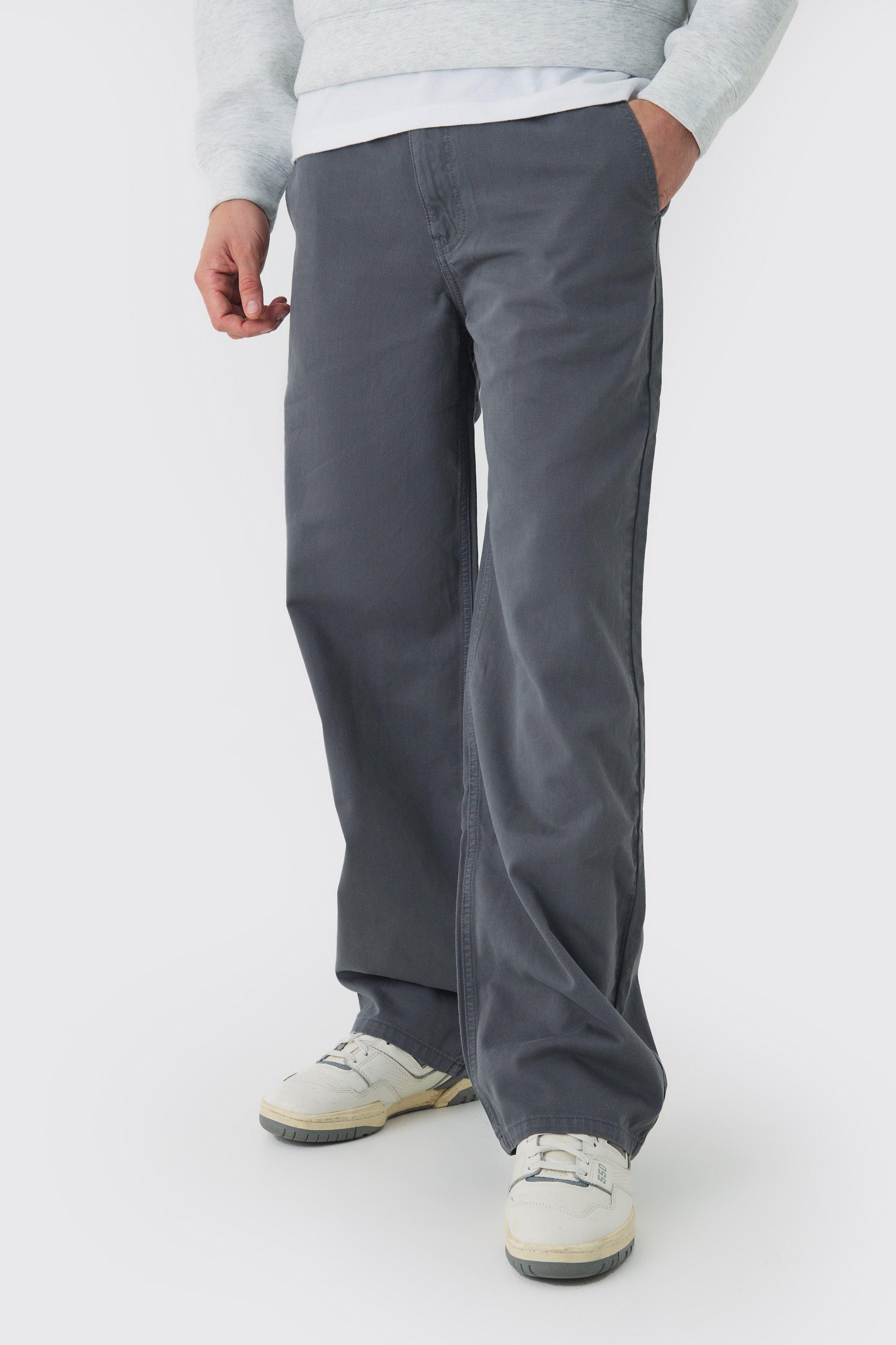 Mens Grey Half Elasticated Waist Baggy Chino Trousers, Grey