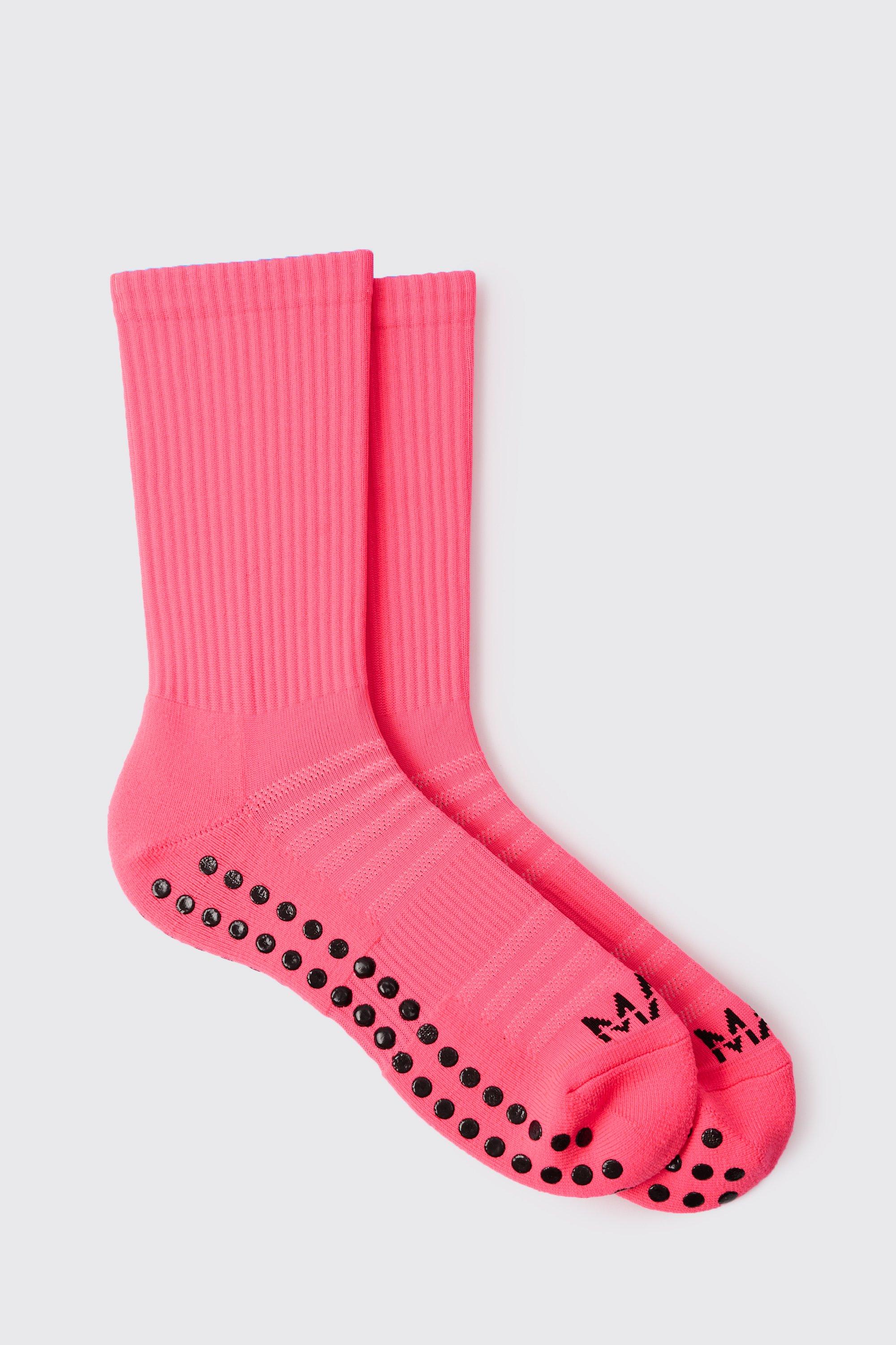 Mens Pink Man Active Neon Grip Crew Sock, Pink