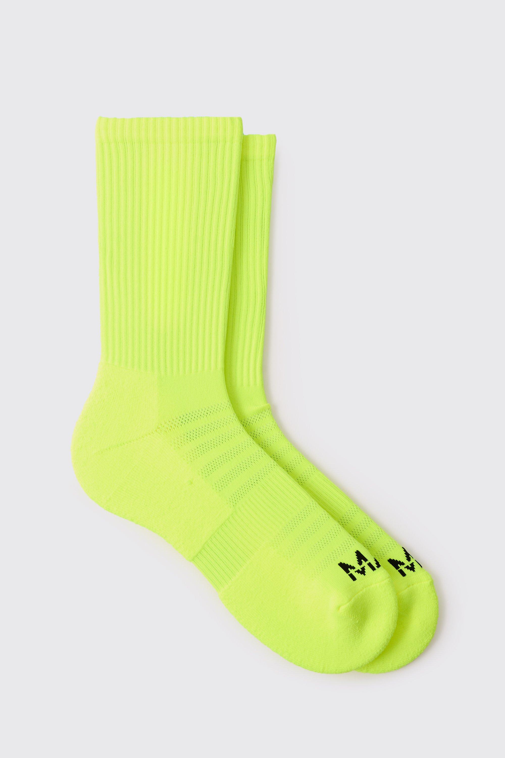 Mens Yellow Man Active Neon Running Crew Sock, Yellow