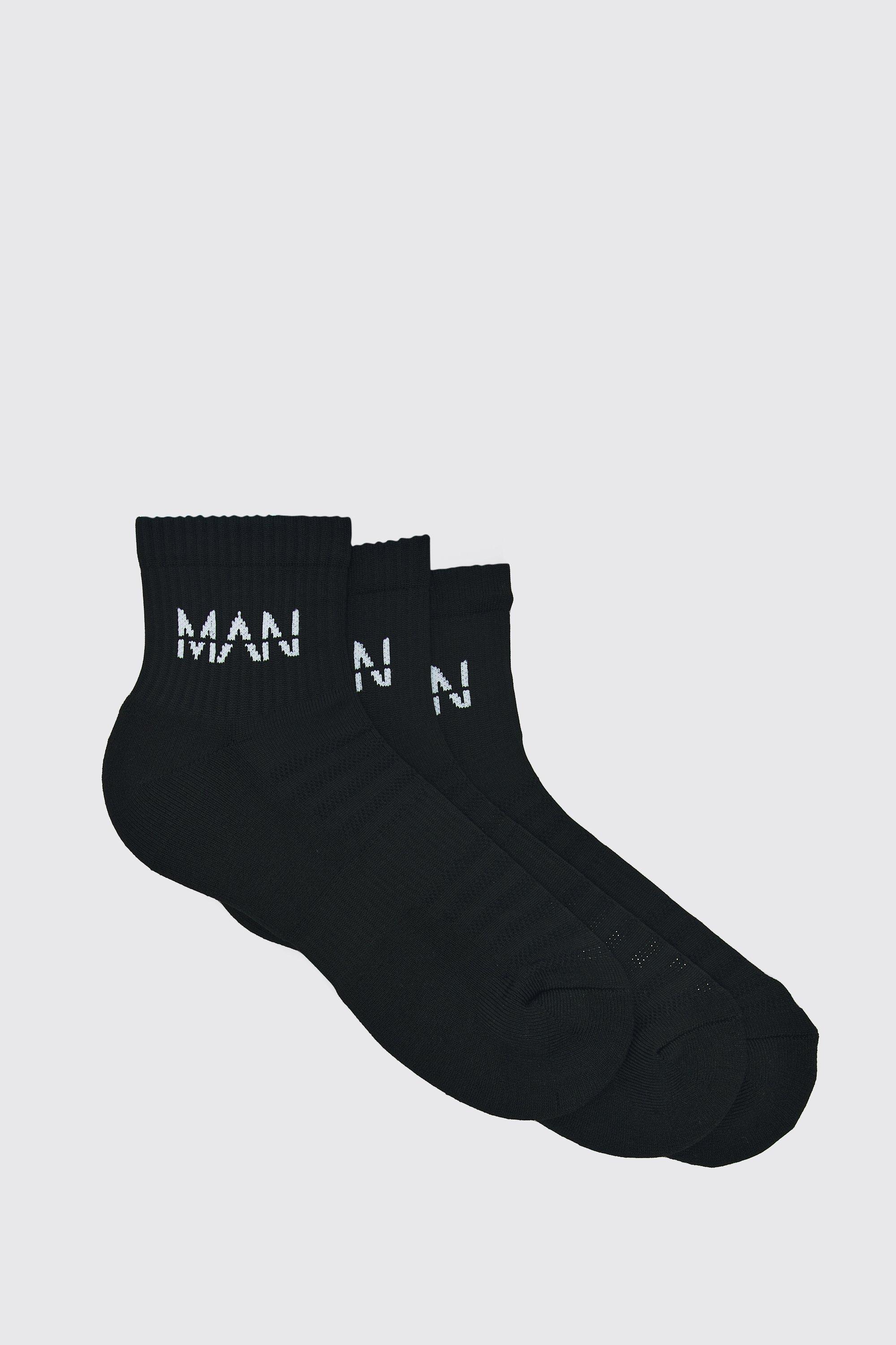 Mens Black Man Active Cushioned Training Ankle 3 Pack Sock, Black