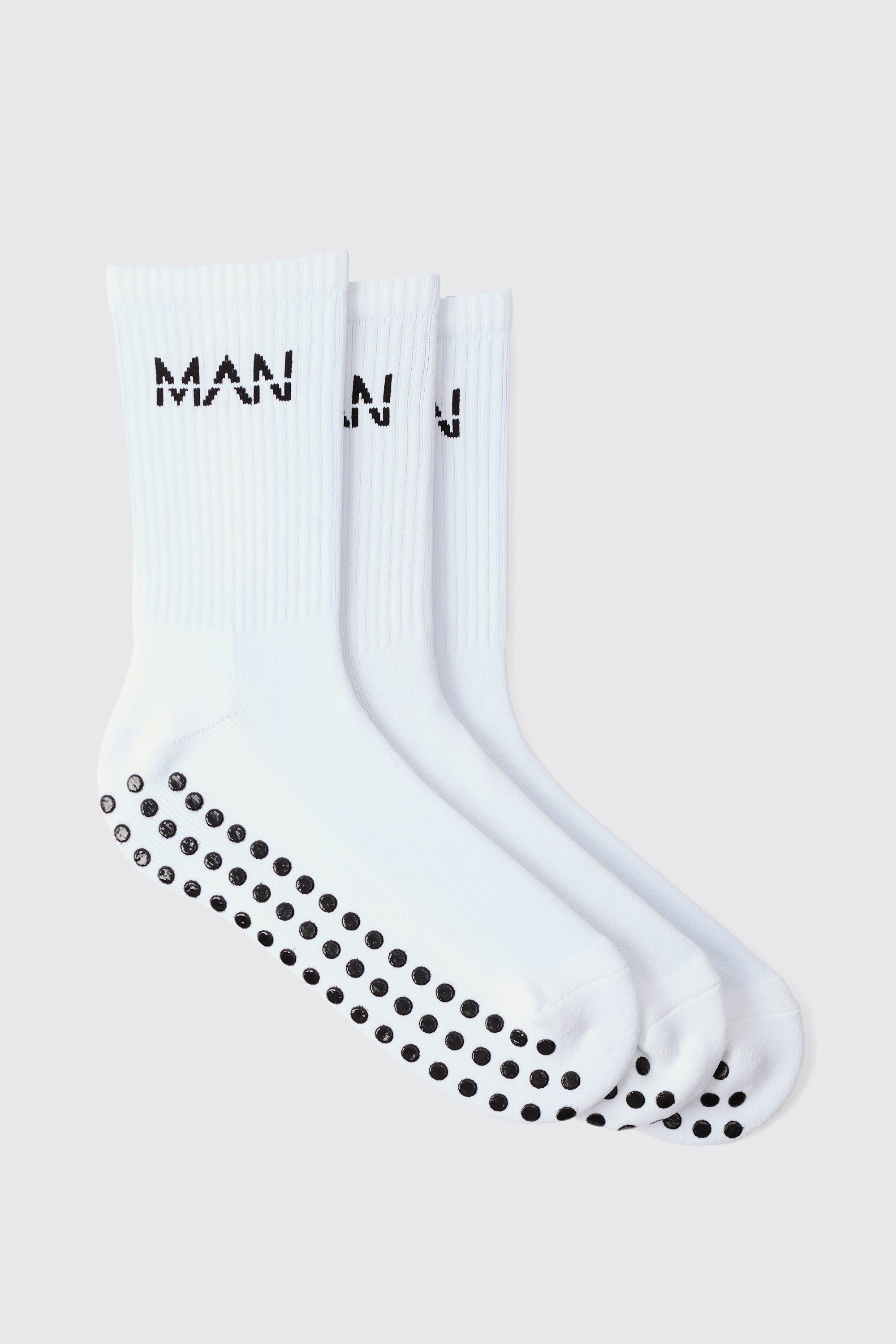 Mens White Man Active Cushioned Grip 3 Pack Sock, White