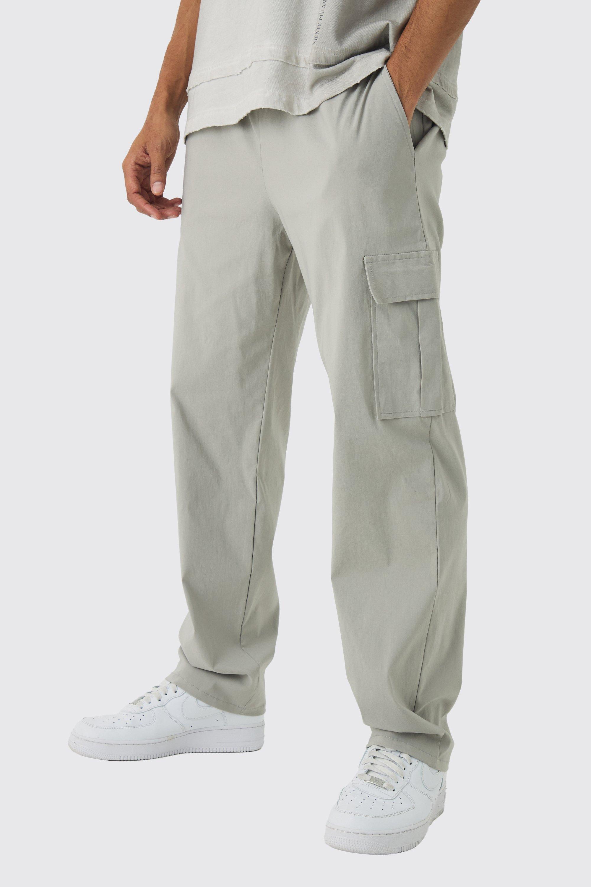Pantaloni Cargo dritti in bengalina con vita elasticizzata, Grigio