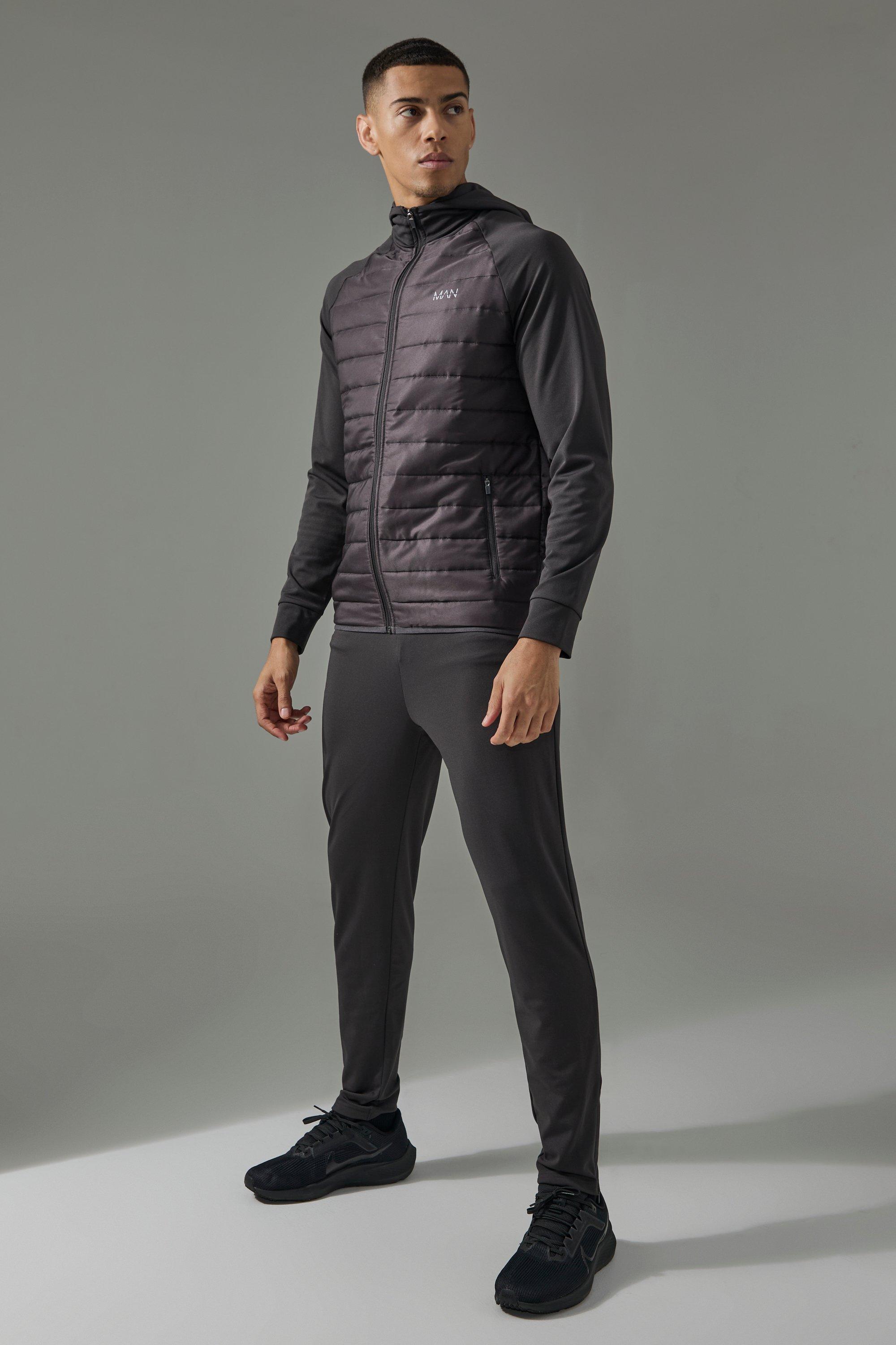 Tuta sportiva Man Active trapuntata con cappuccio, Grigio