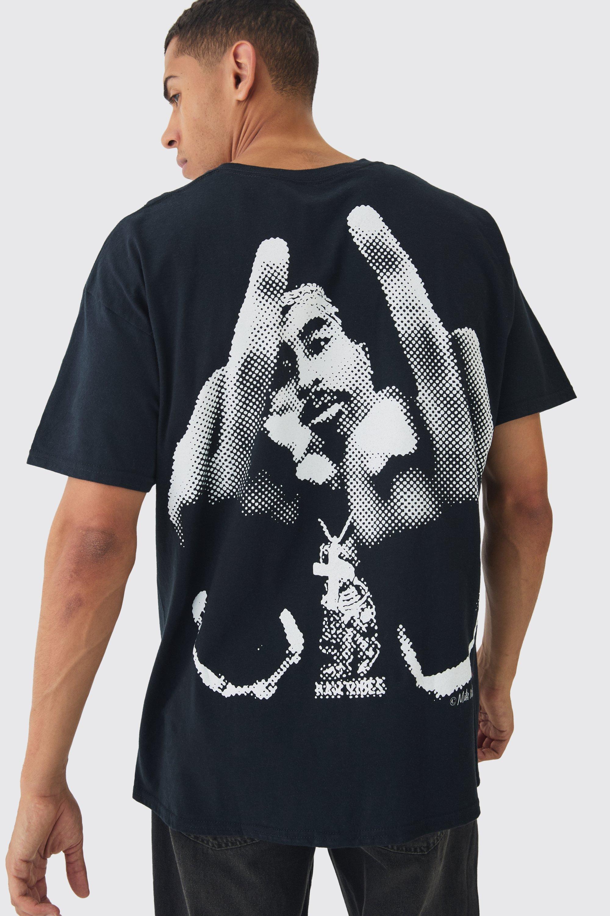 Mens Black Oversized Tupac License Print T-Shirt, Black