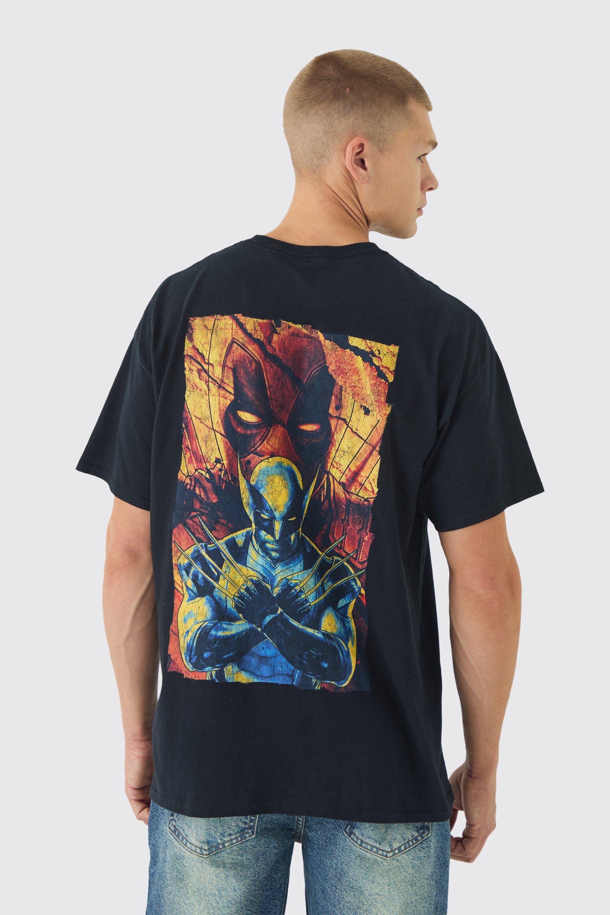 Mens Black Oversized Deadpool Wolverine License T-Shirt, Black