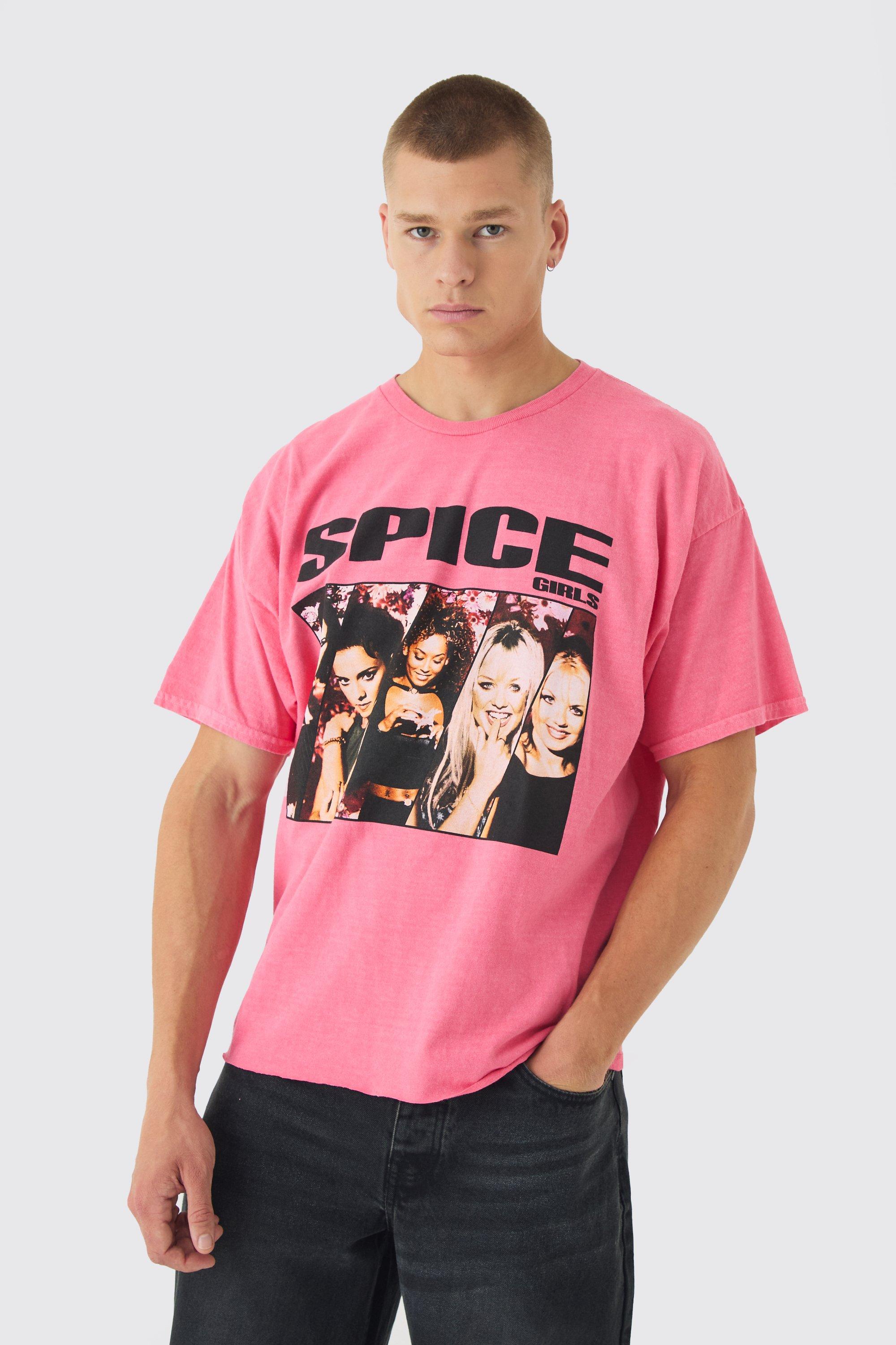 Mens Pink Cropped Spice Girls Wash License Print T-Shirt, Pink