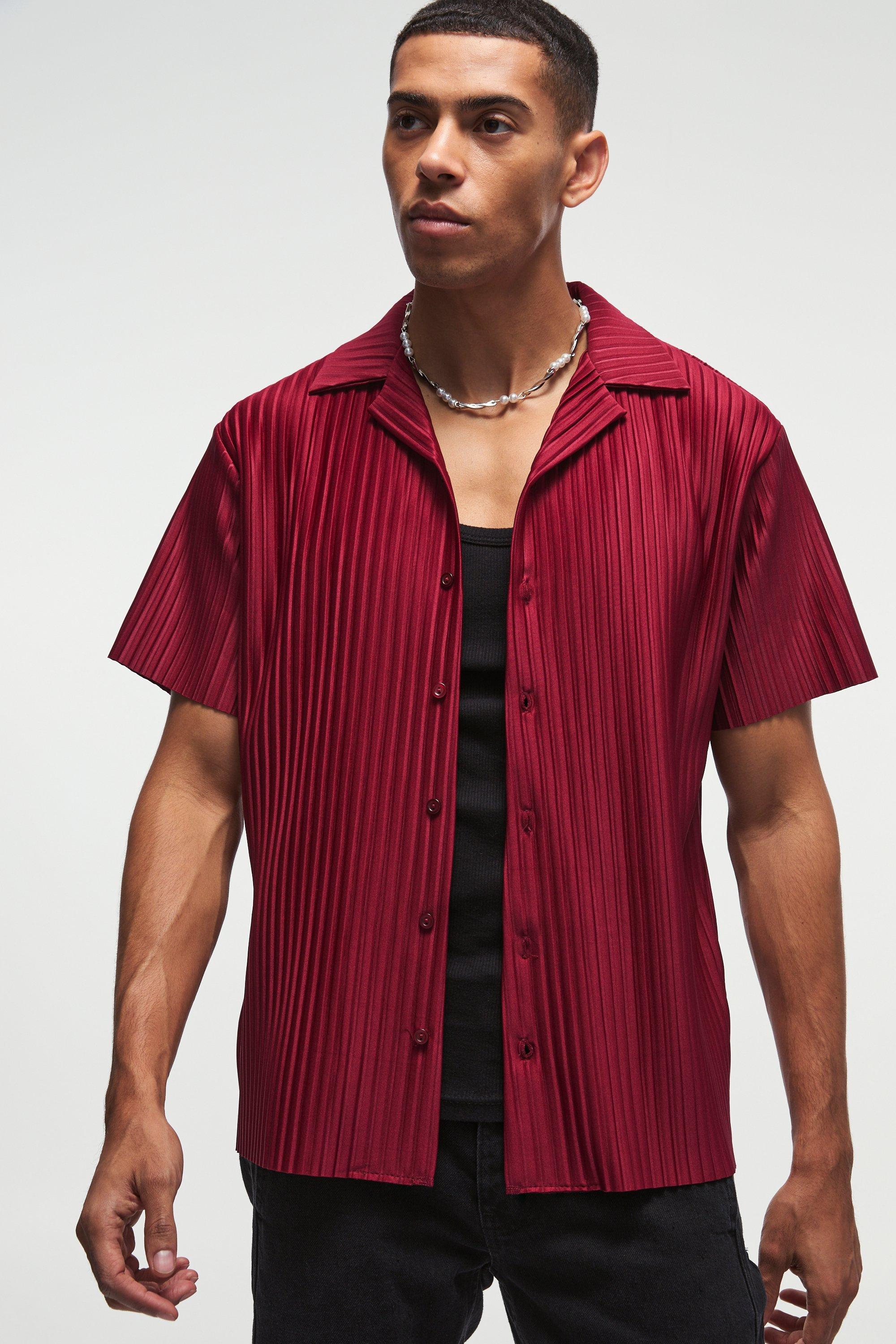 Camicia Regular Fit con pieghe e rever, Rosso