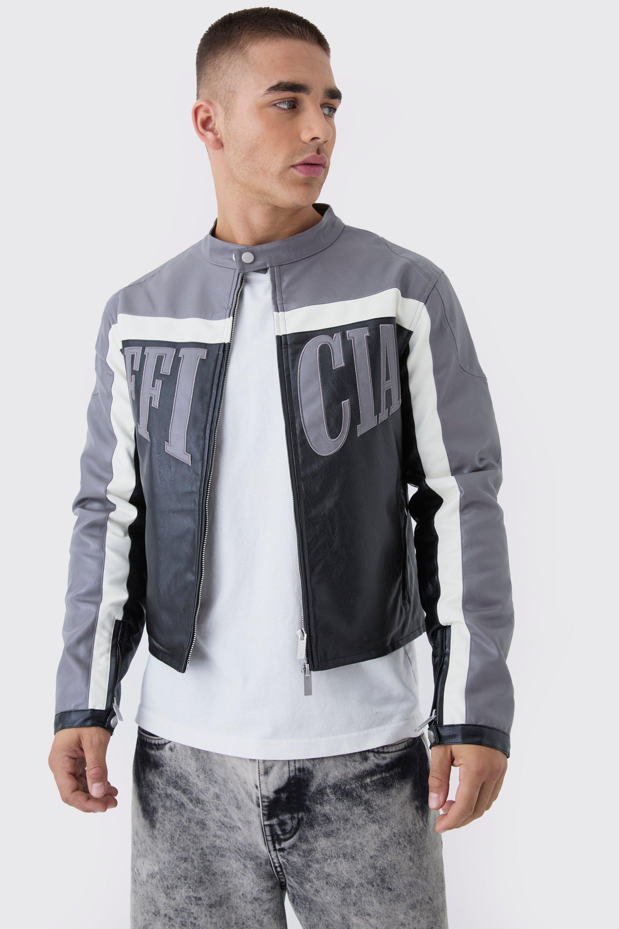 Boohoo Official Pu Slim Fit Biker Jas, Grey