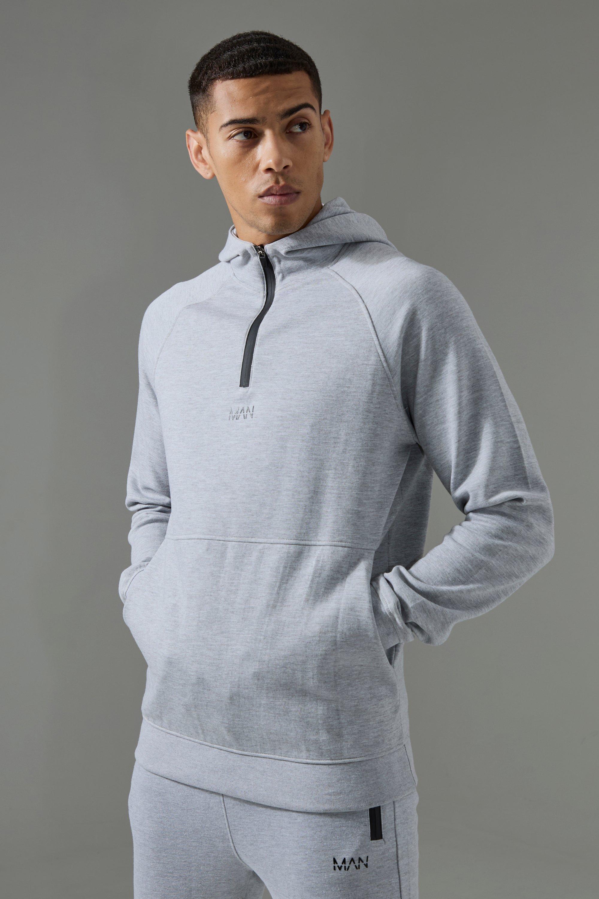 Mens Grey Man Active Pro Fleece Reg Fit 1/4 Zip Hoodie, Grey