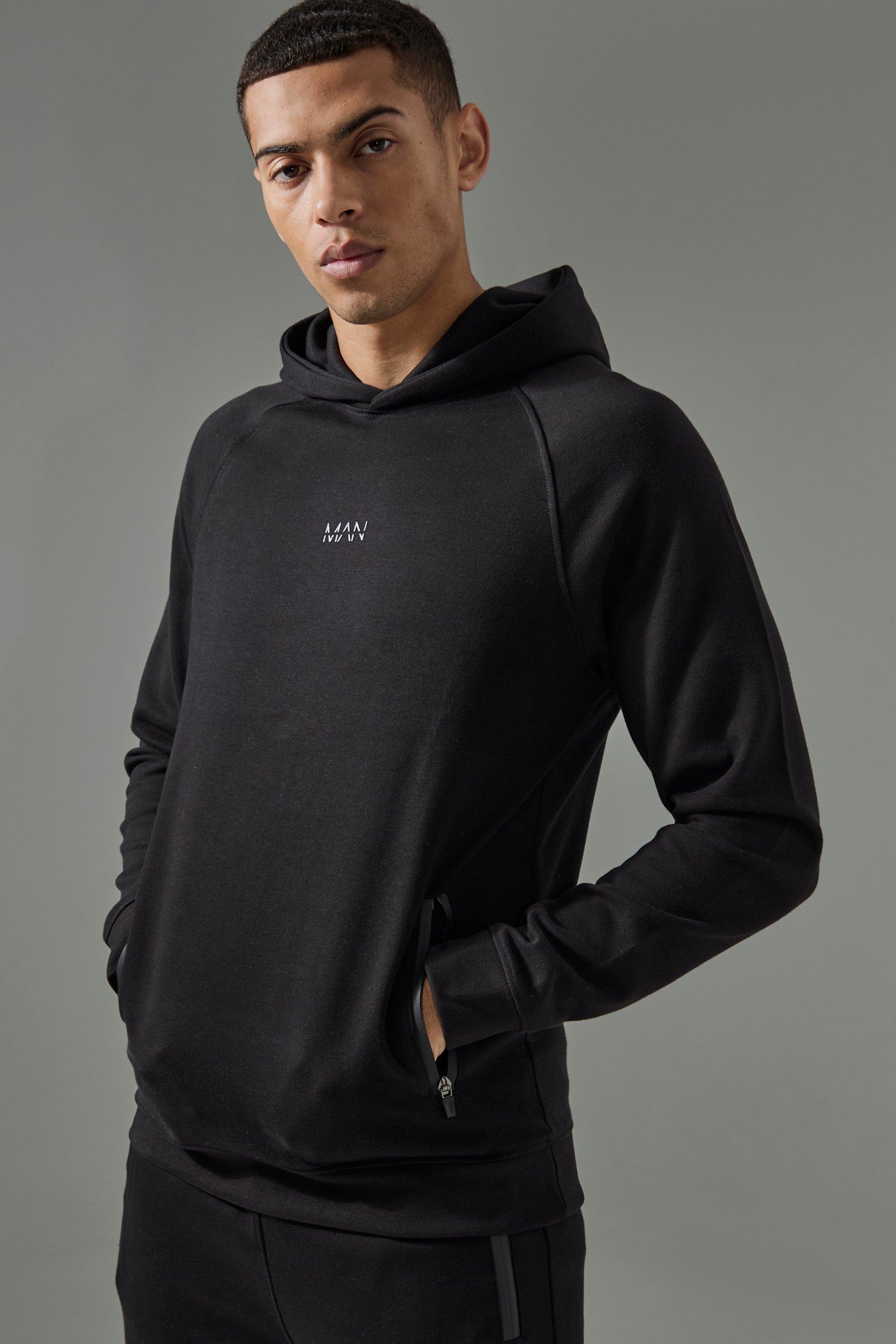 Mens Black Man Active Pro Fleece Reg Fit Hoodie, Black