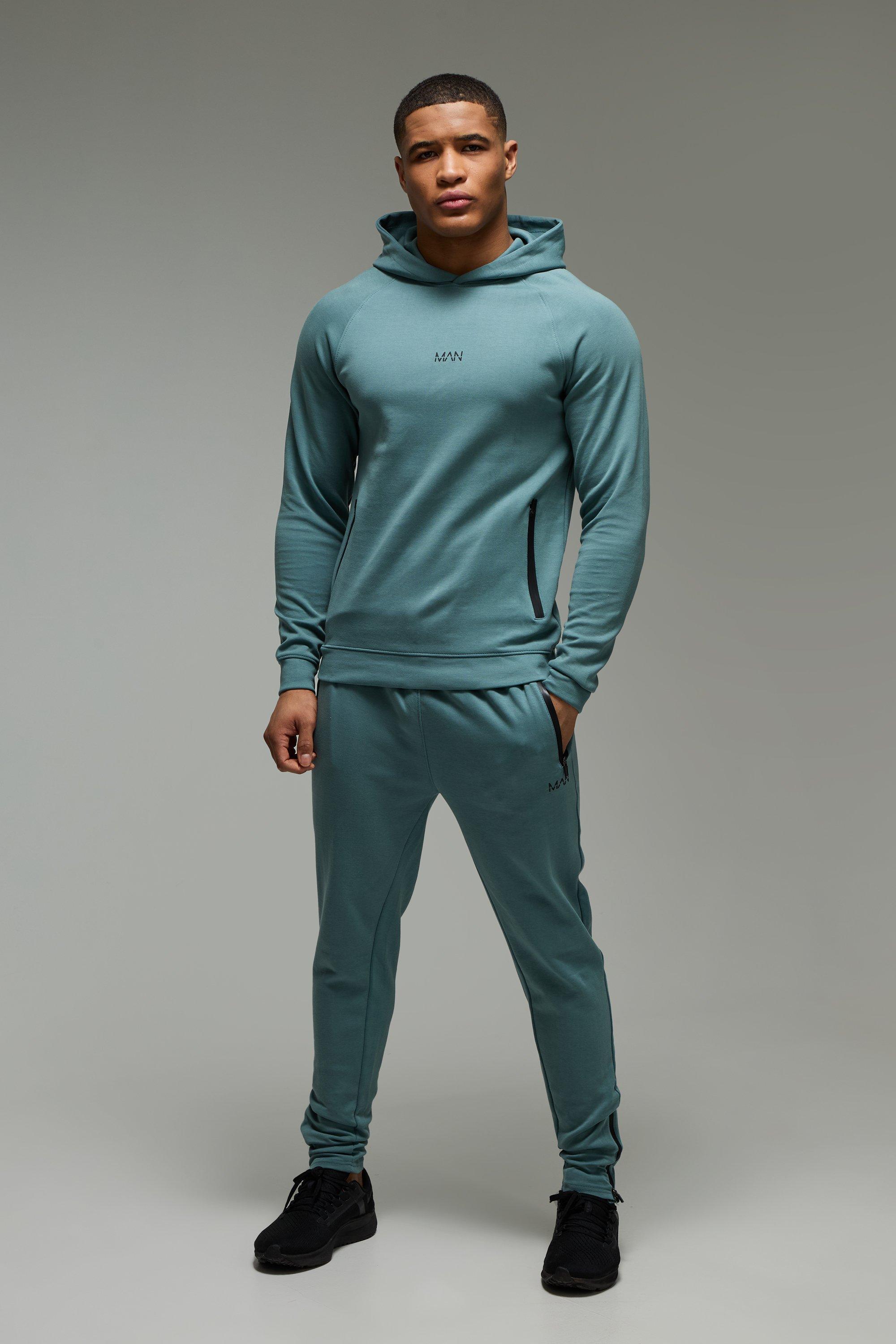 Tuta sportiva Man Active Pro in fleece con cappuccio & pantaloni tuta Skinny Fit, Verde