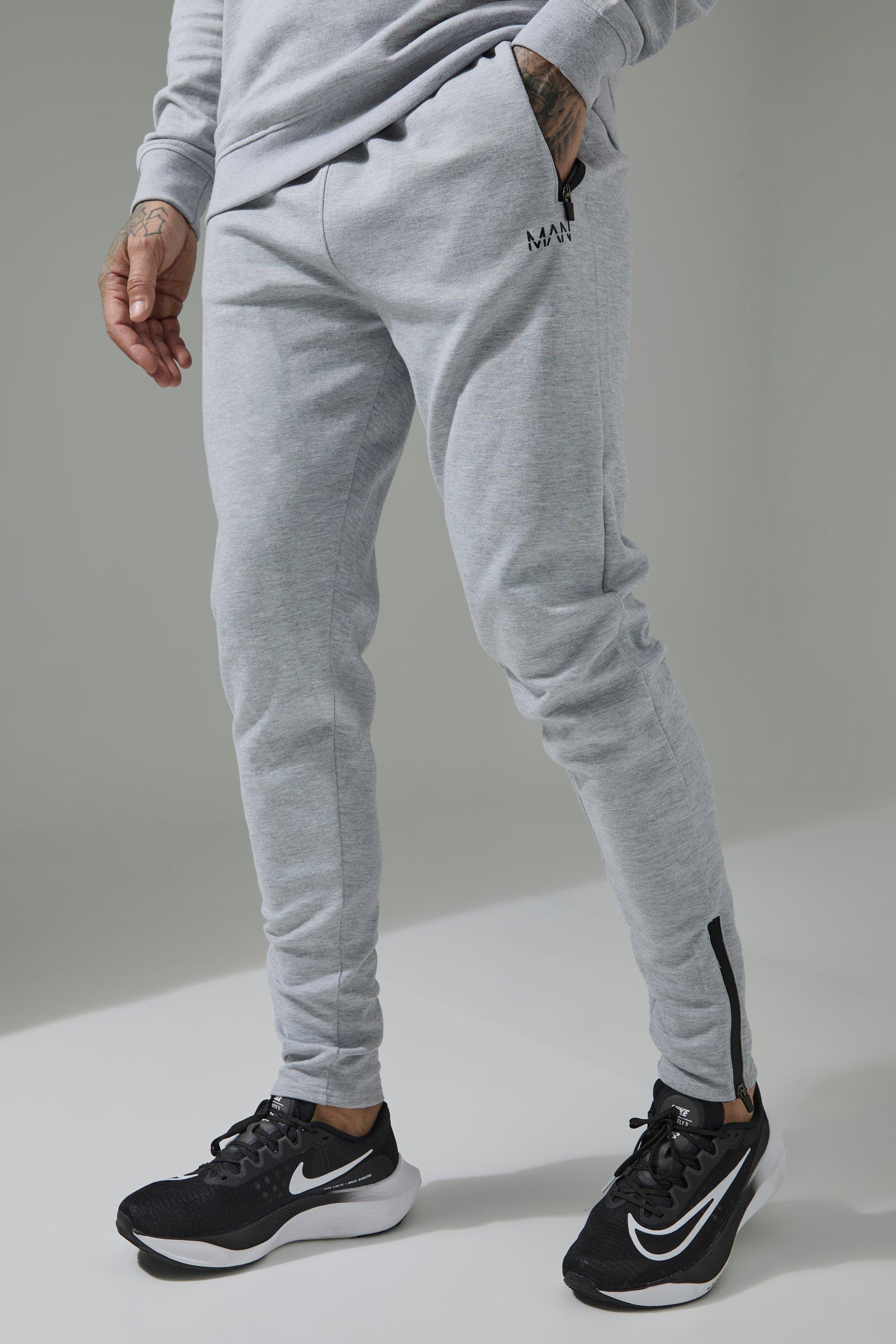 Mens Grey Tall Man Active Pro Fleece Skinny Fit Joggers, Grey