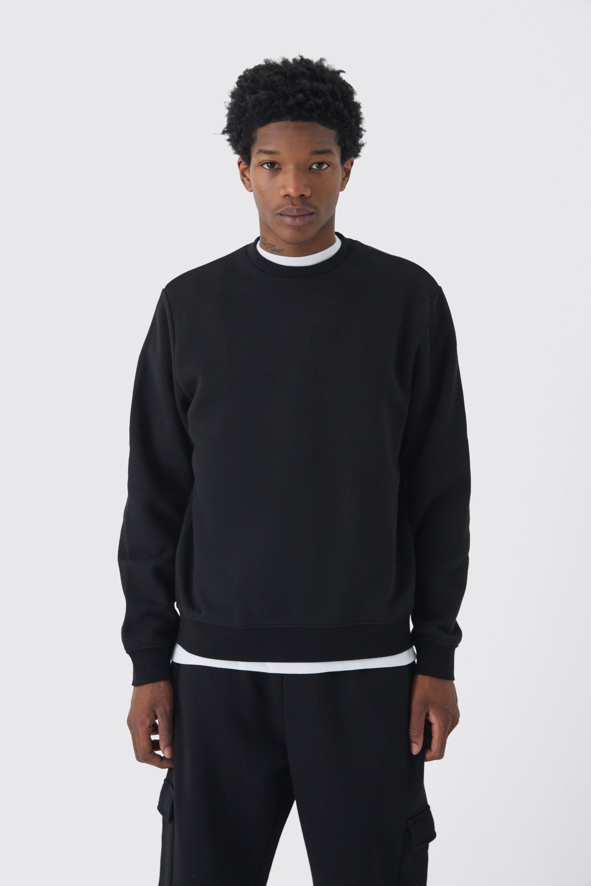 Mens Black 330GSM Basic Crew Neck Sweatshirt, Black