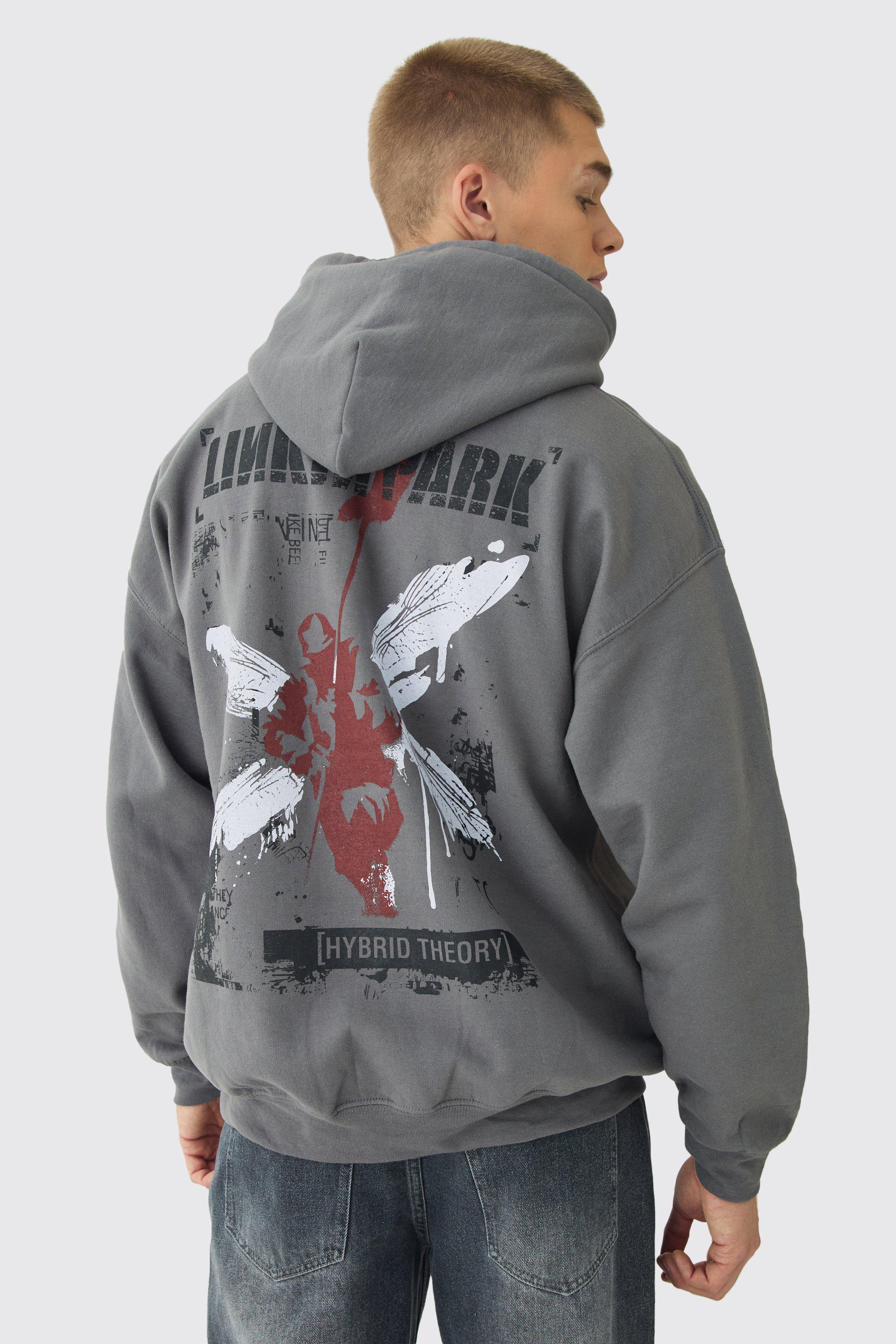 Felpa oversize ufficiale dei Linkin Park in lavaggio con cappuccio, Grigio