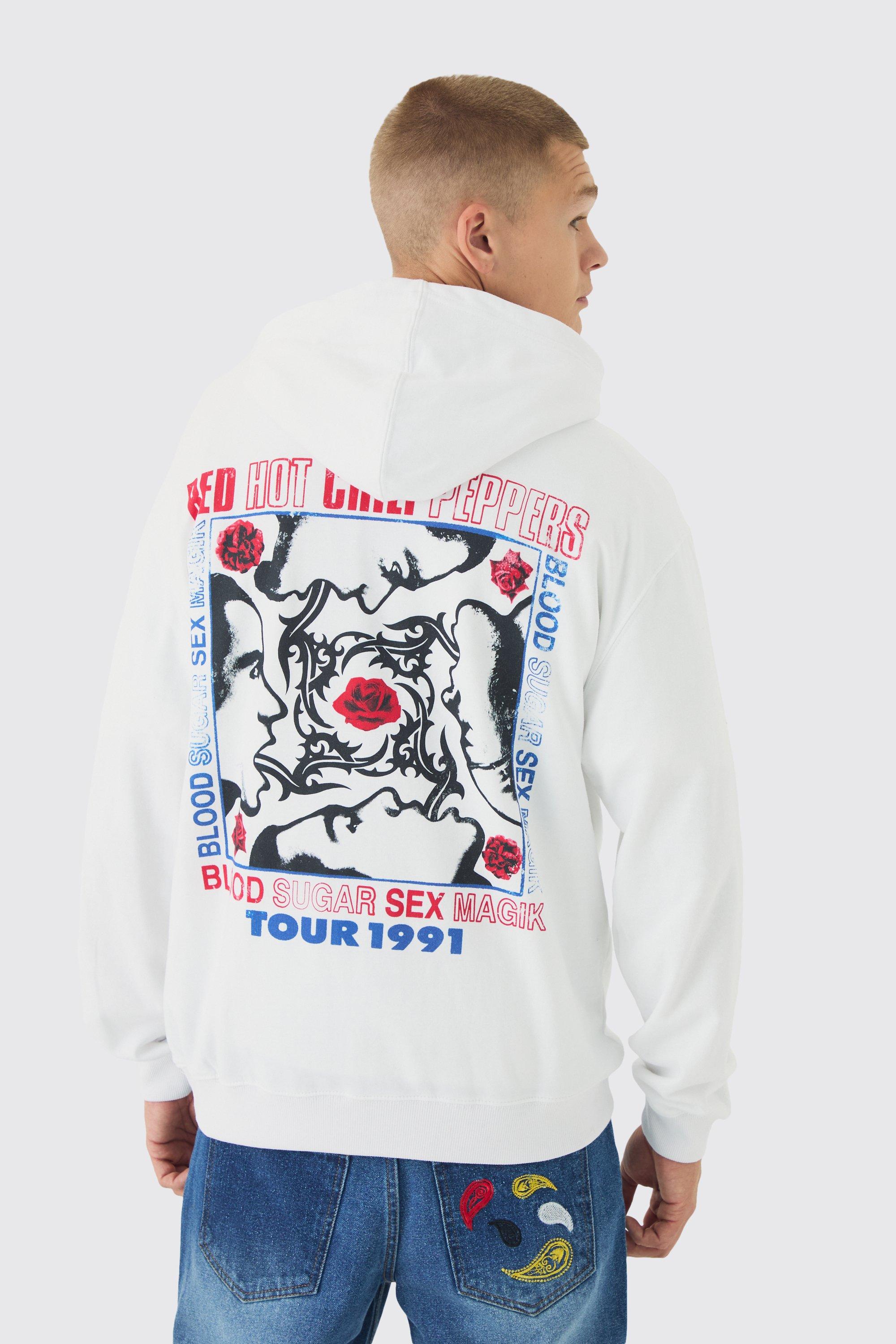 Mens White Oversized Red Hot Chili Peppers License Print Hoodie, White