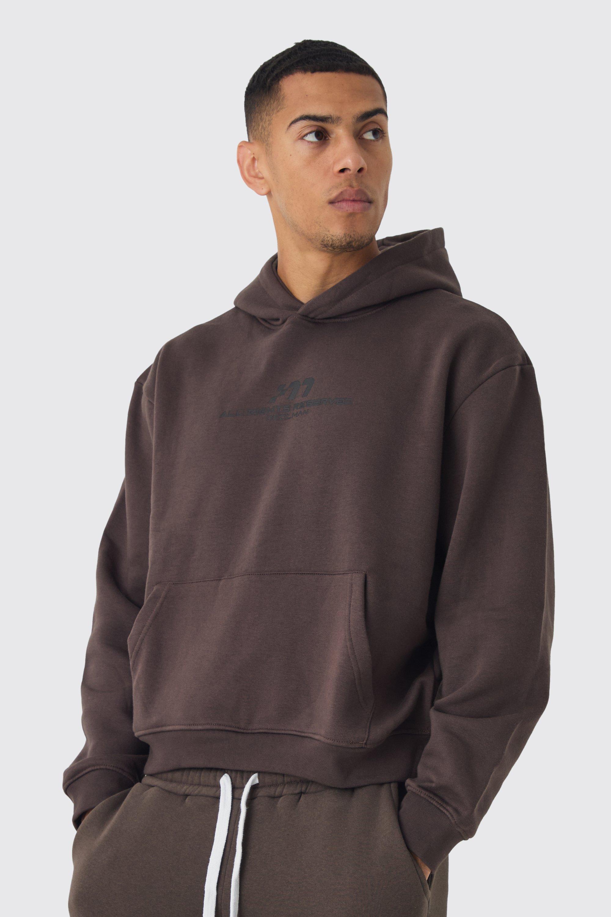 Mens Brown Oversized Boxy M Student Hoodie, Brown