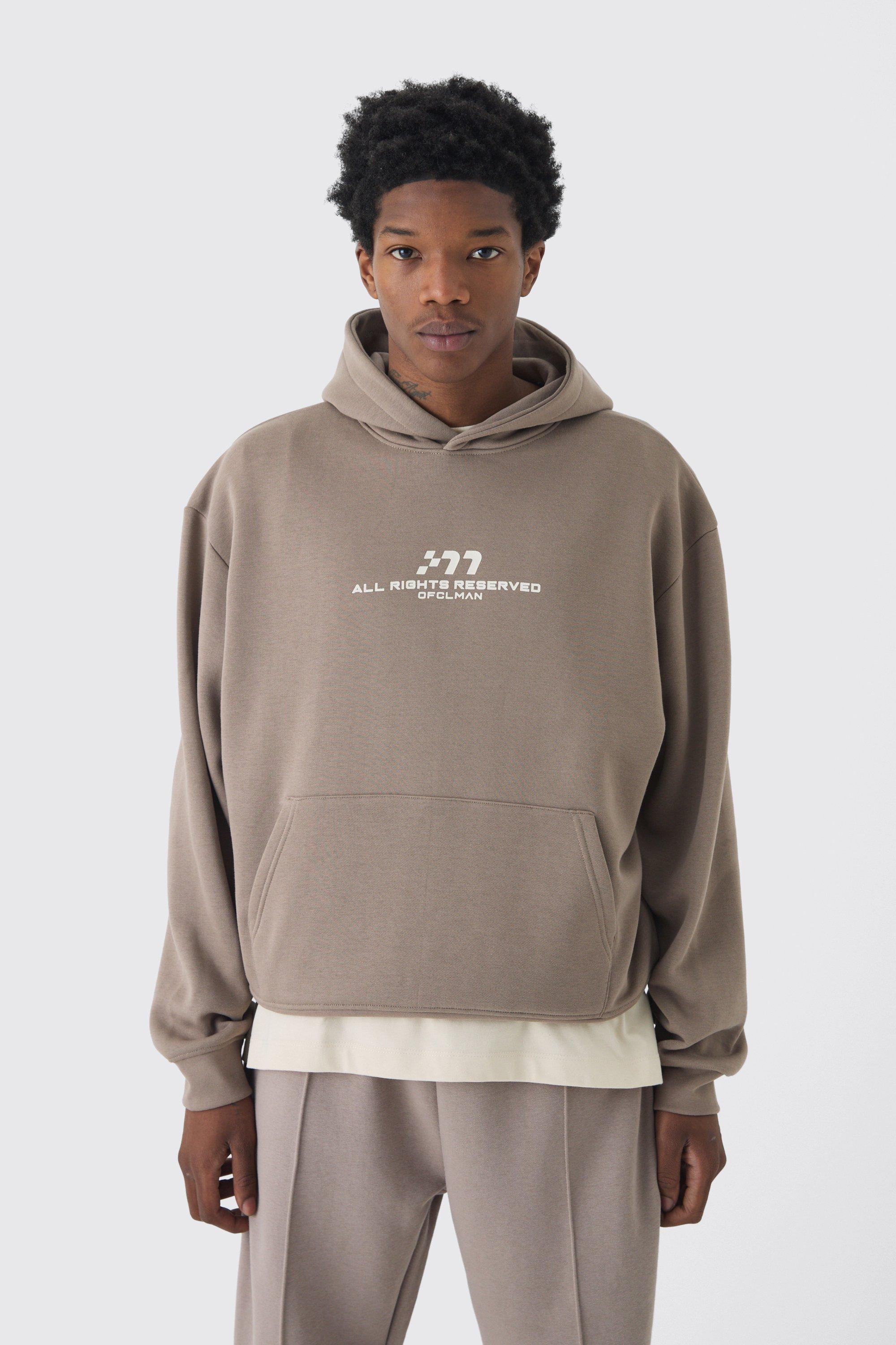 Mens Beige Oversized Boxy M Graphic Hoodie, Beige