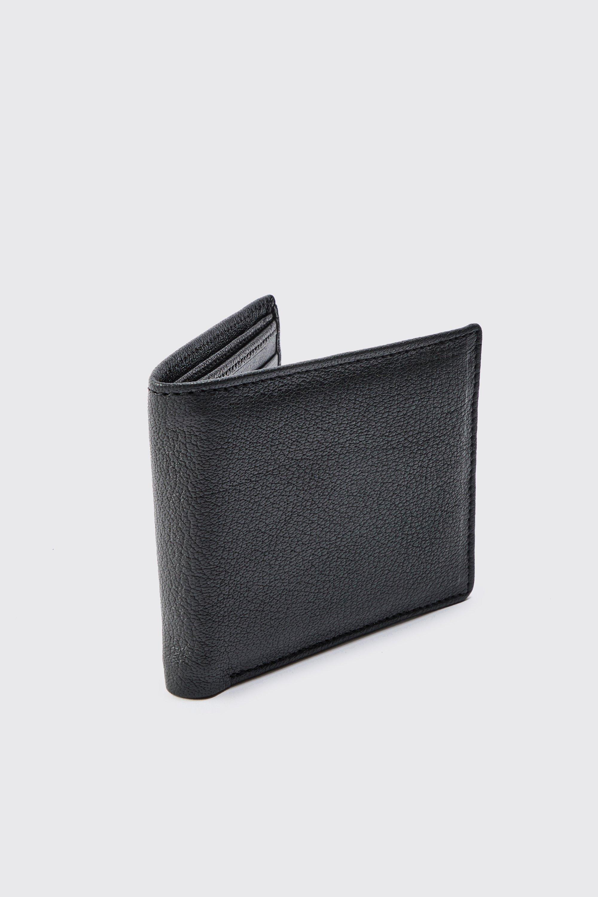 Mens Real Leather Plain Wallet In Black, Black