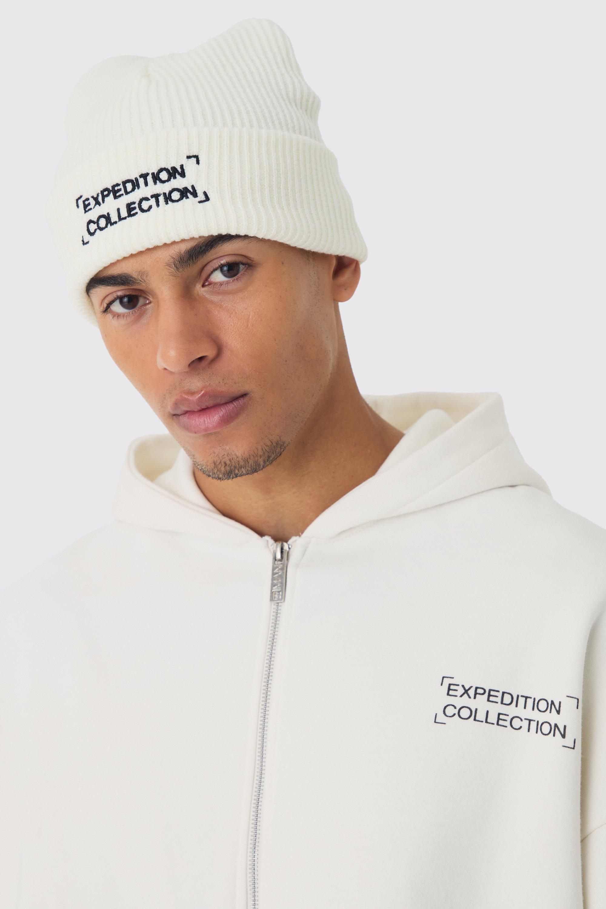 Mens Expedition Collection Embroidered Beanie In White, White