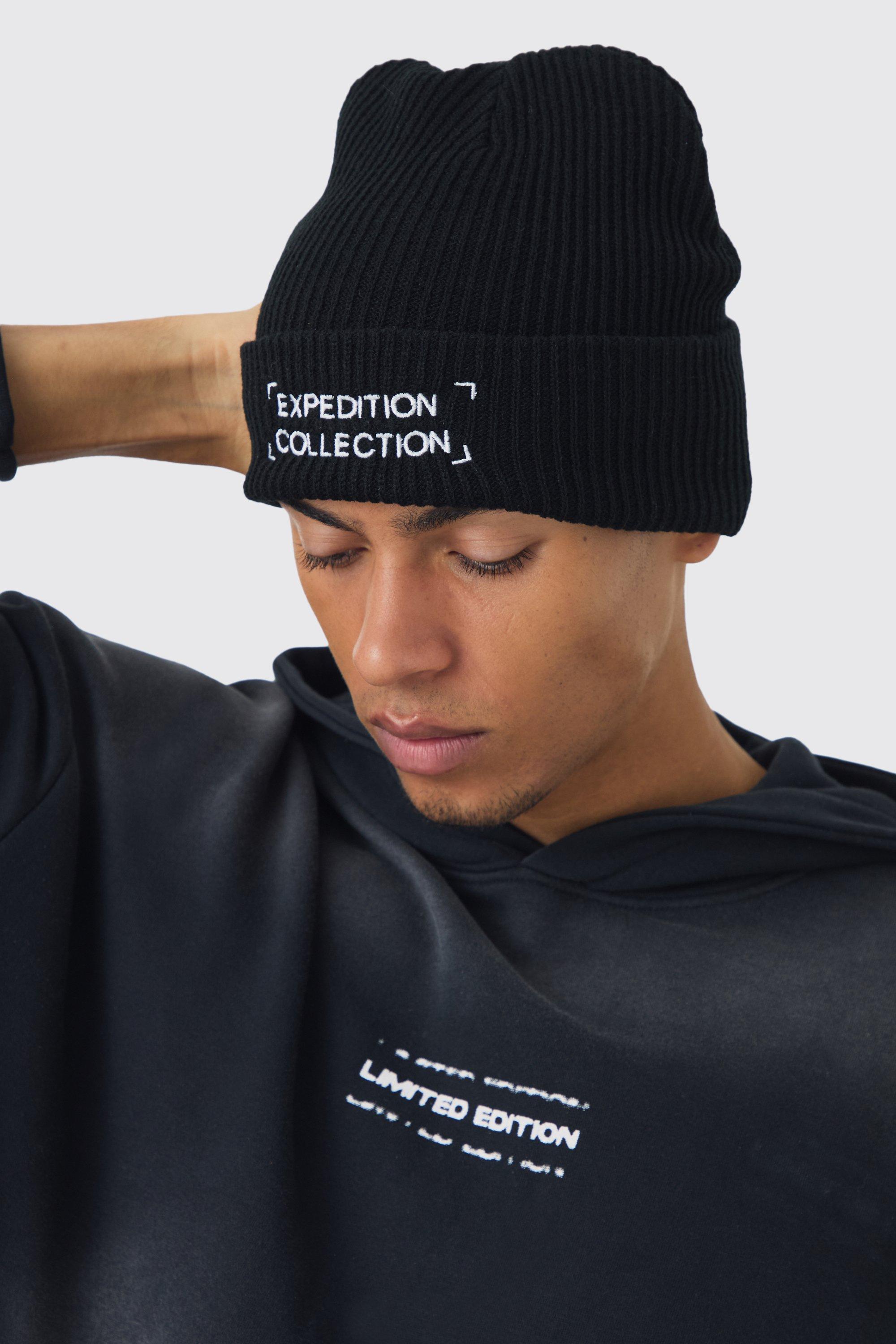 Mens Expedition Collection Embroidered Beanie In Black, Black