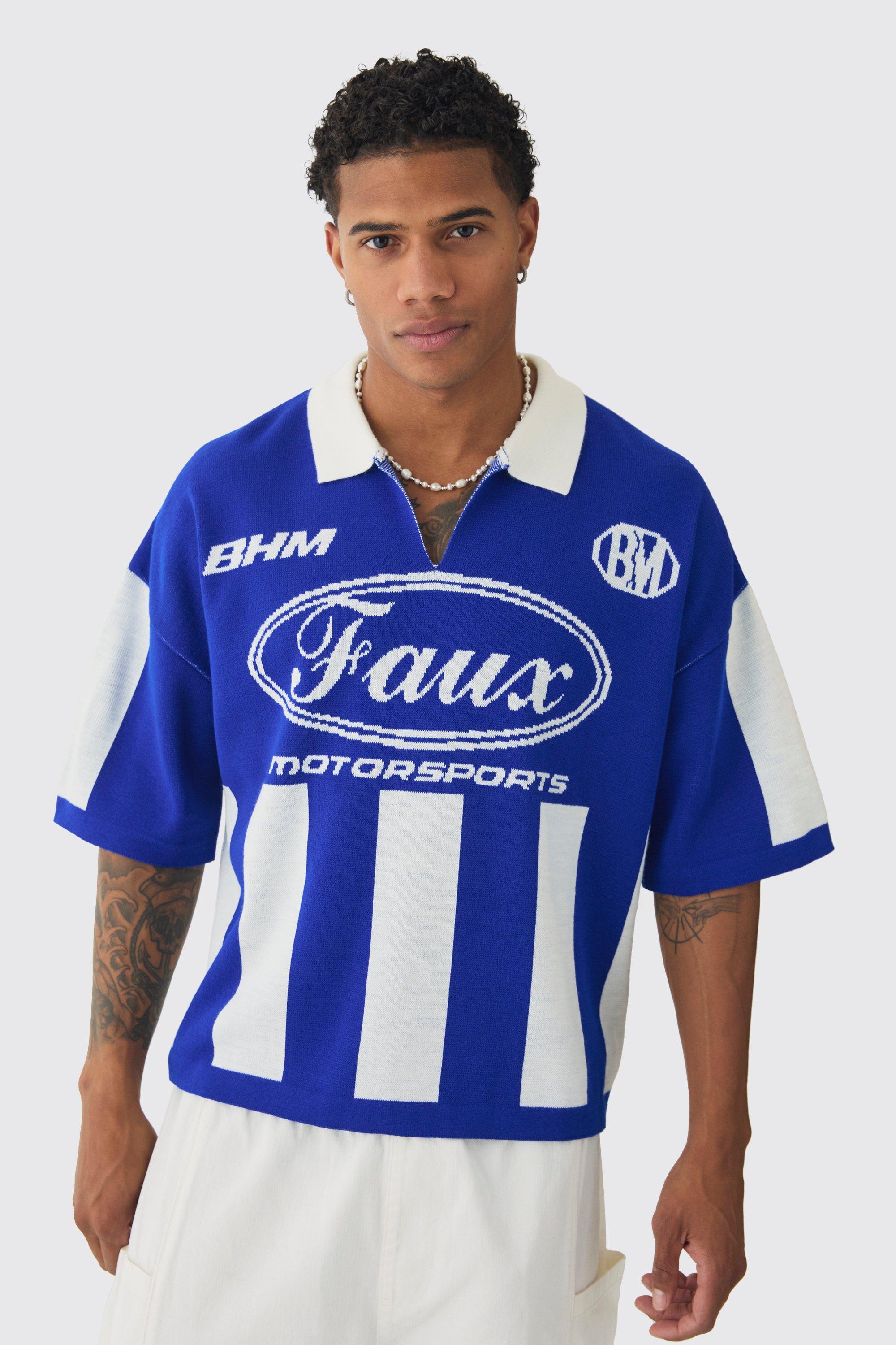 Polo squadrata oversize in maglia da calcio, Azzurro