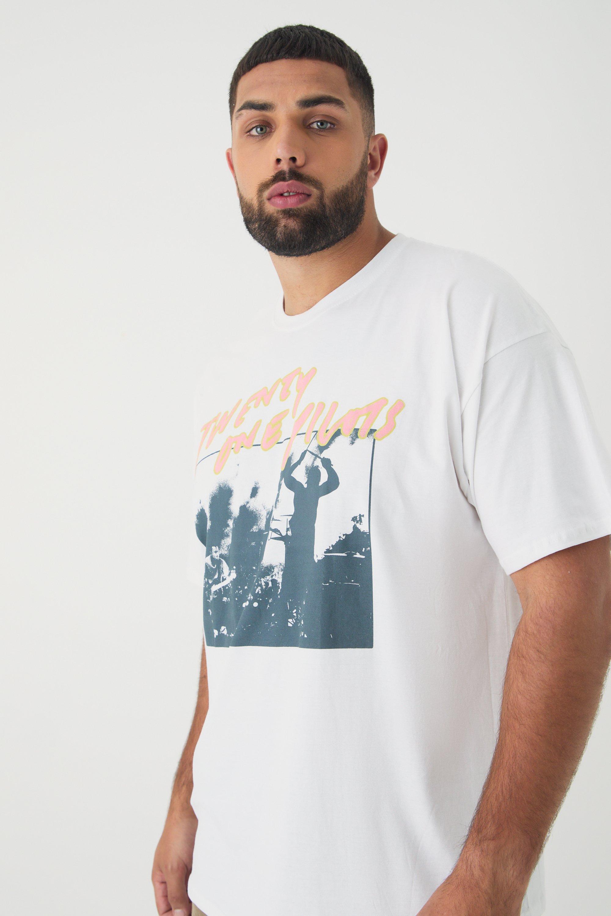 Mens White Plus Oversized Twenty One Pilots Band License Print T-Shirt, White