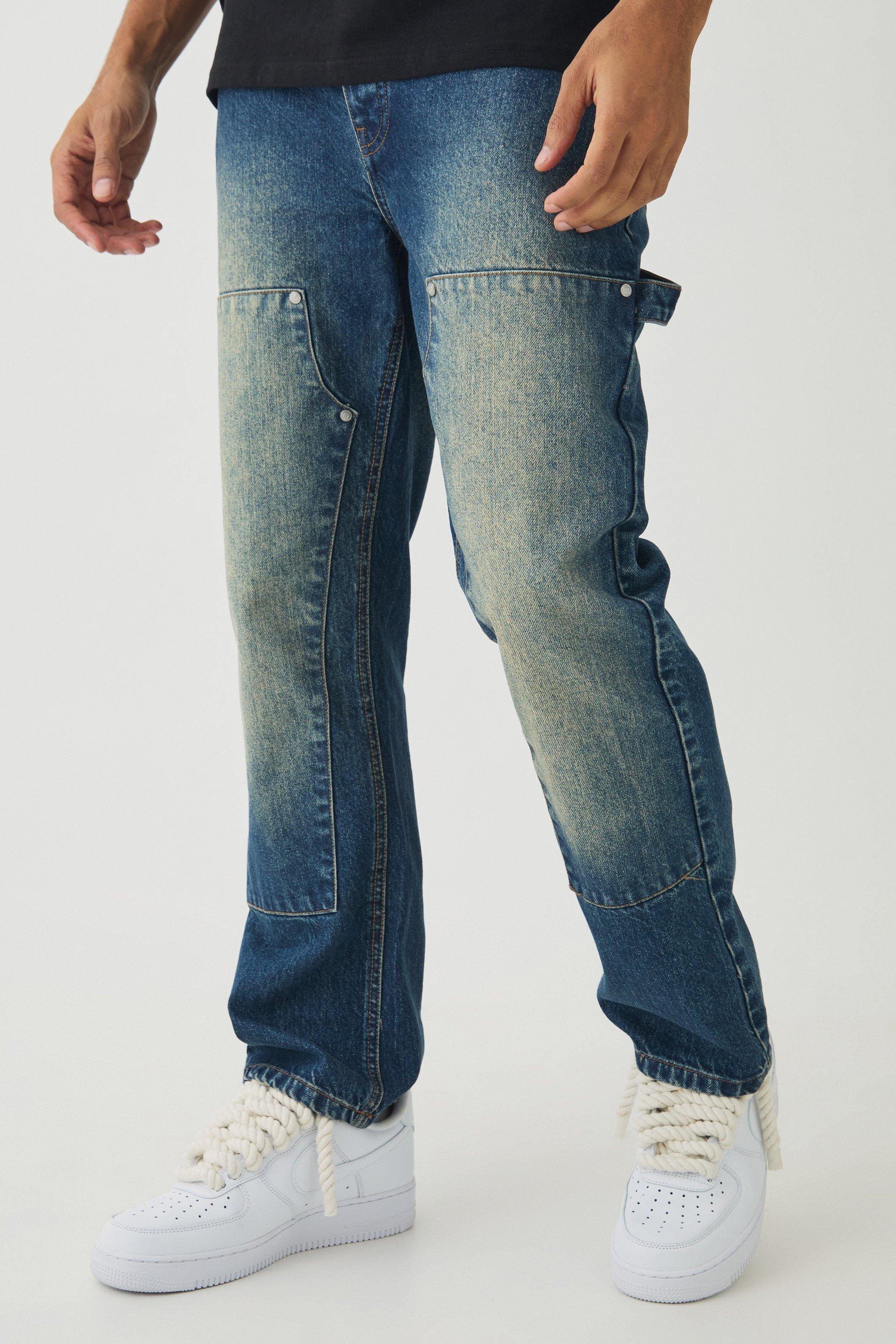 Mens Blue Straight Leg Carpenter Jeans, Blue