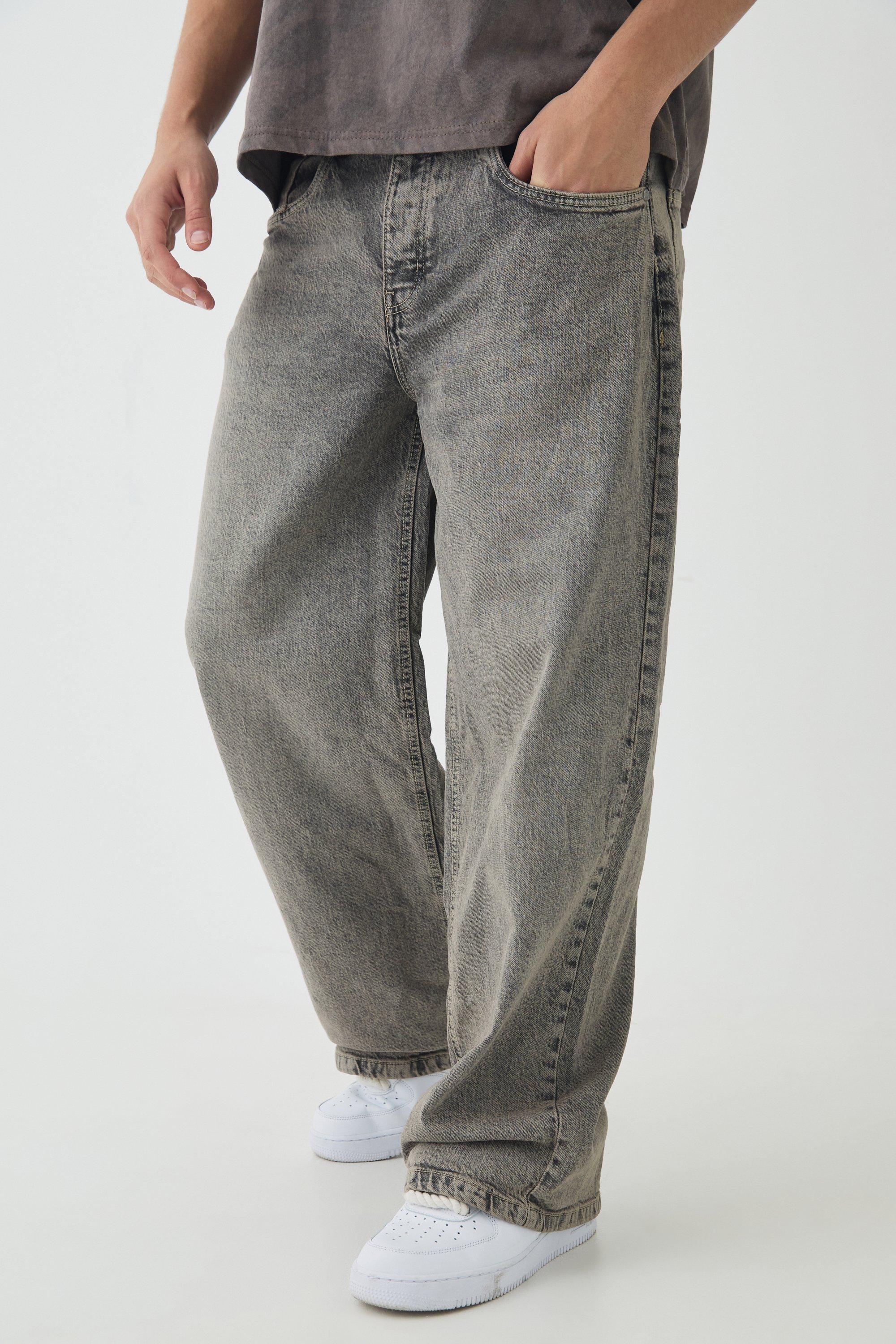 Mens Beige Relaxed Fit Stone Washed Jeans, Beige
