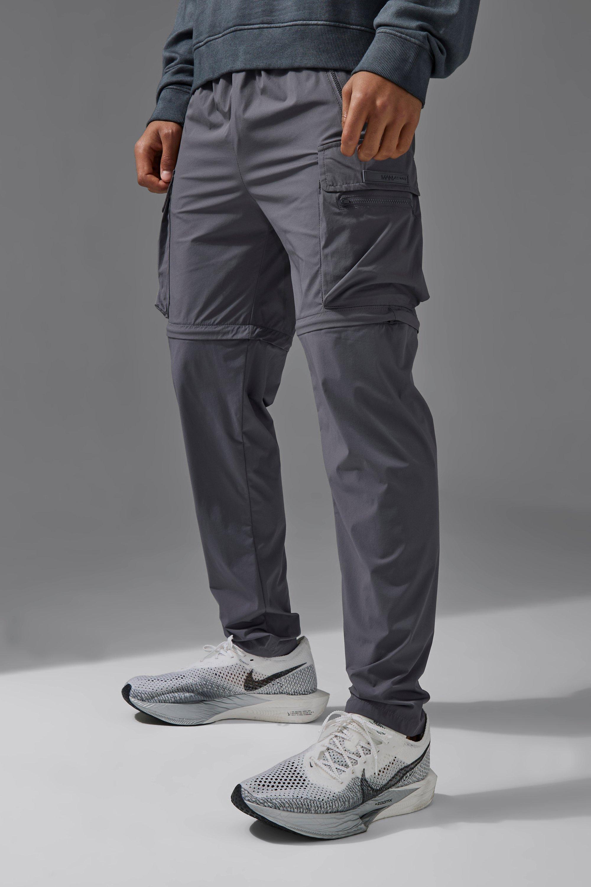 Mens Grey Man Active Cargo Zip Off Tapered Jogger, Grey