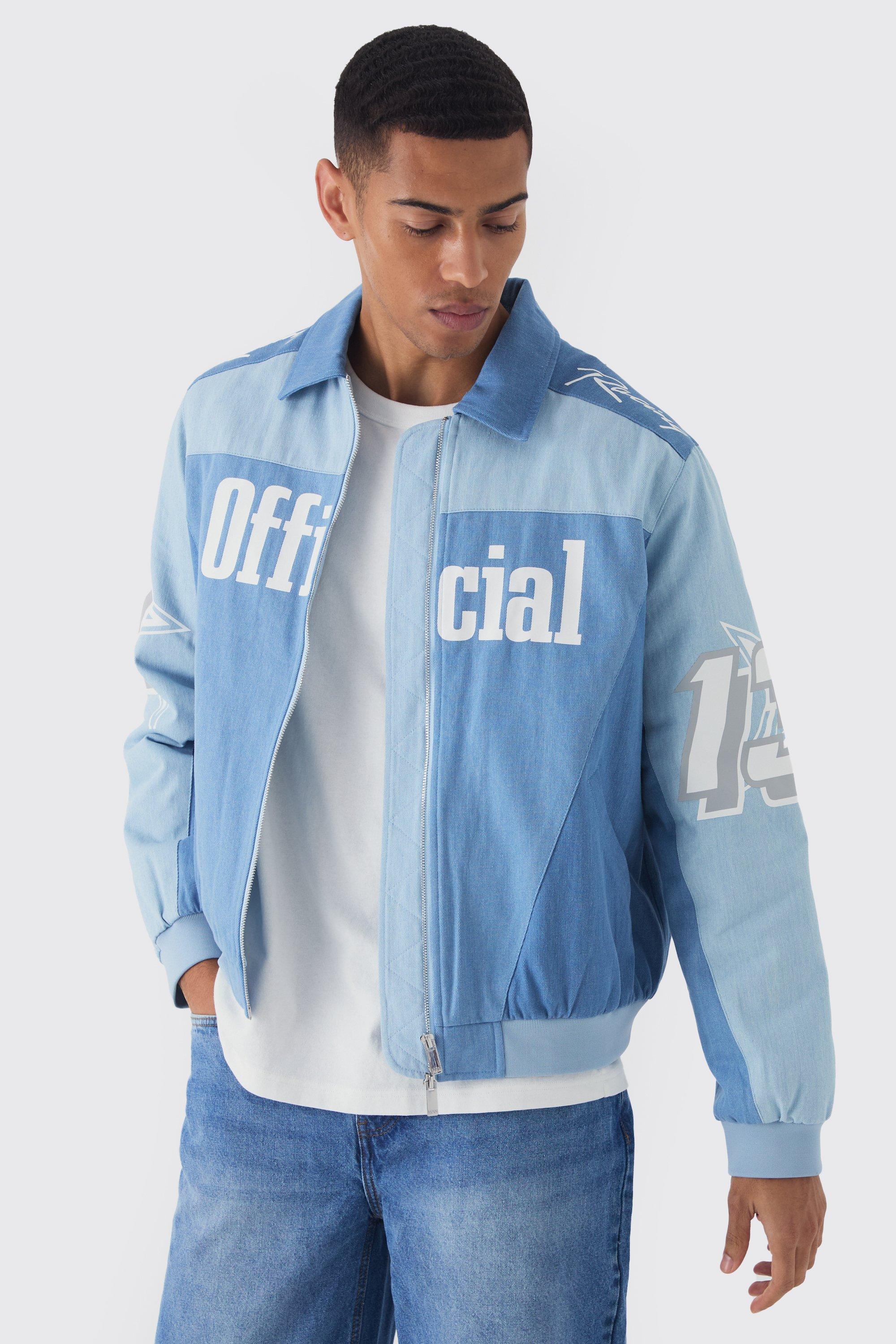 Giacca Bomber oversize Official Moto in denim, Azzurro