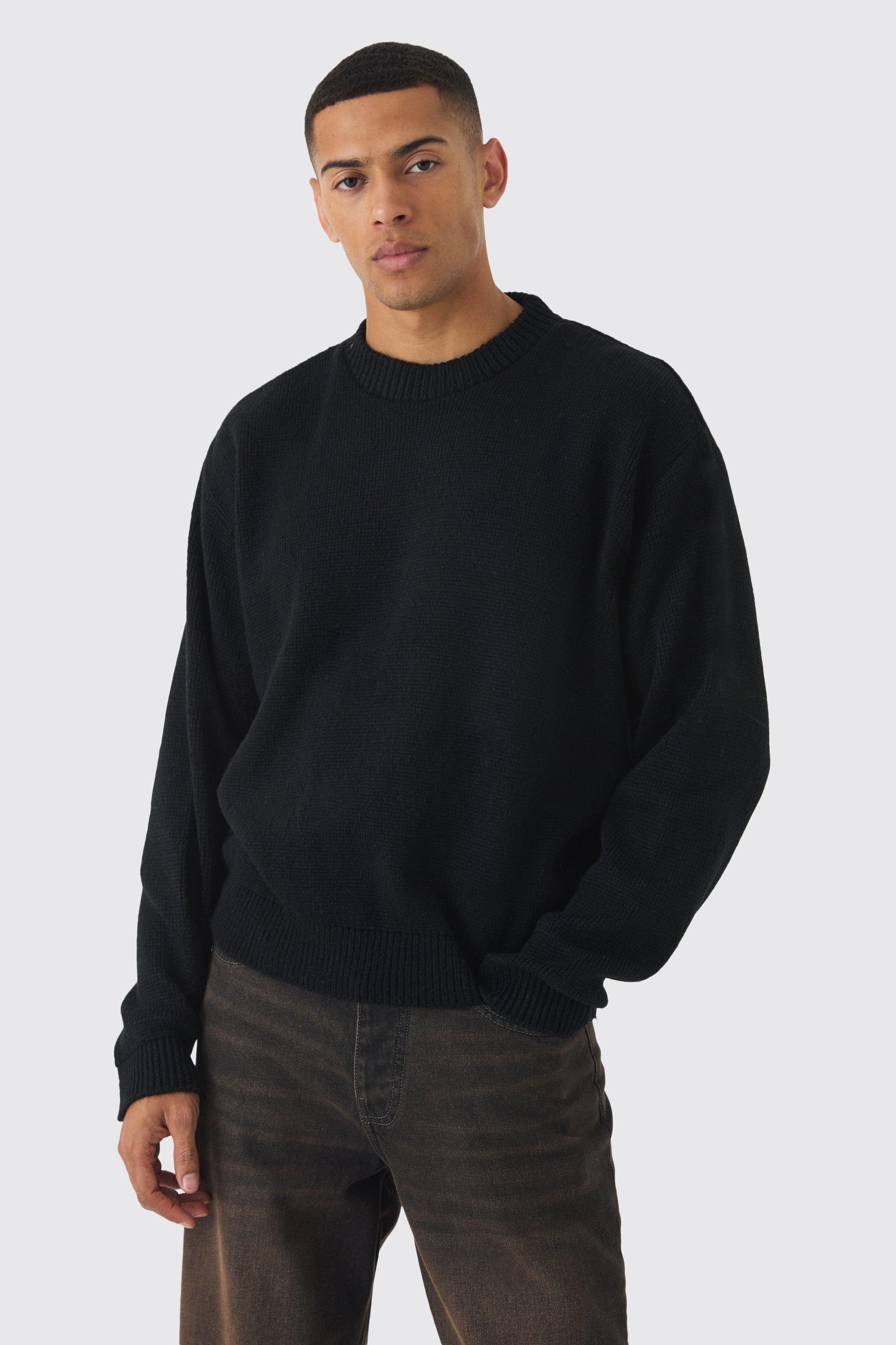 Maglione squadrato oversize in maglia spazzolata, Nero