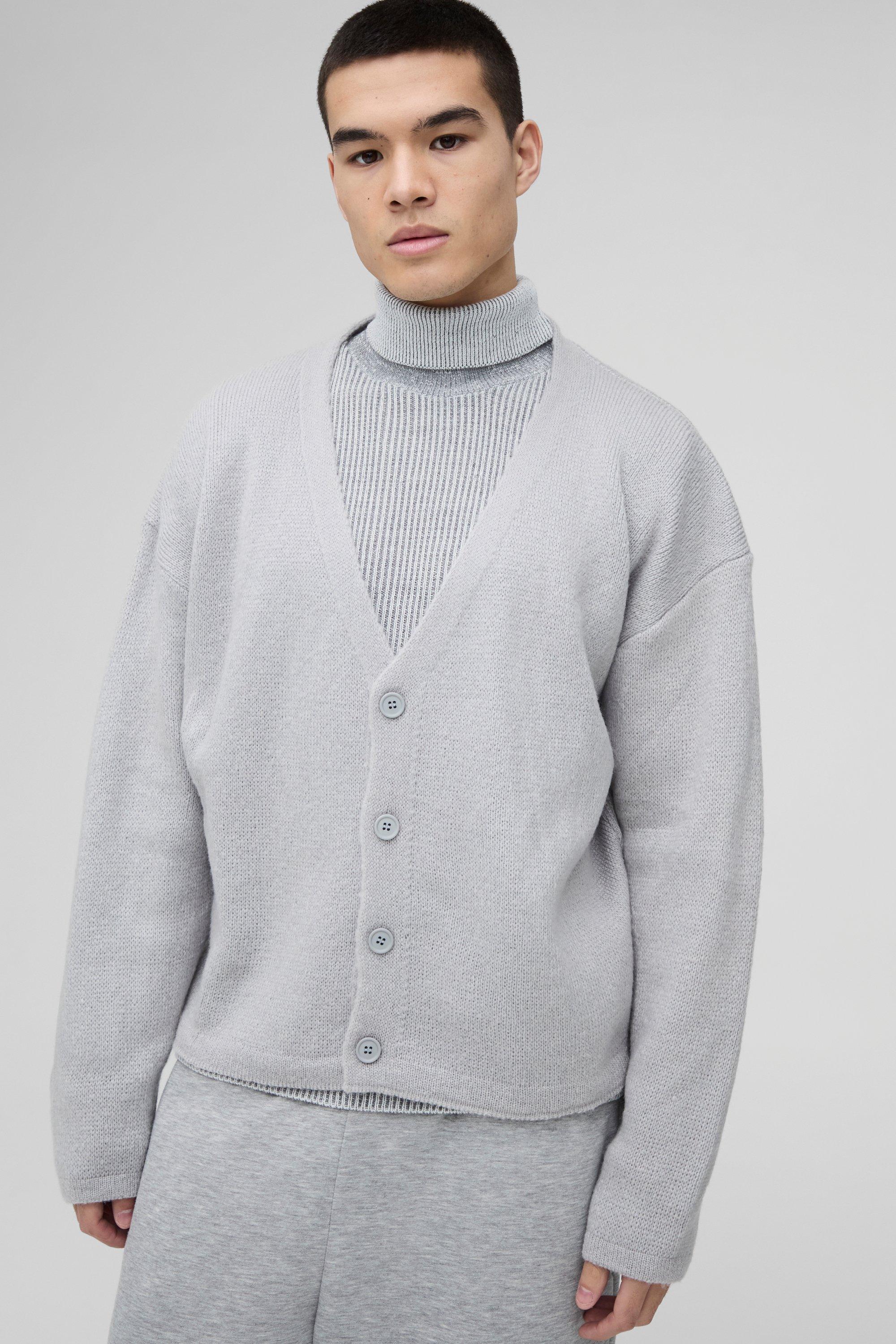 Cardigan squadrato oversize in maglia, Grigio