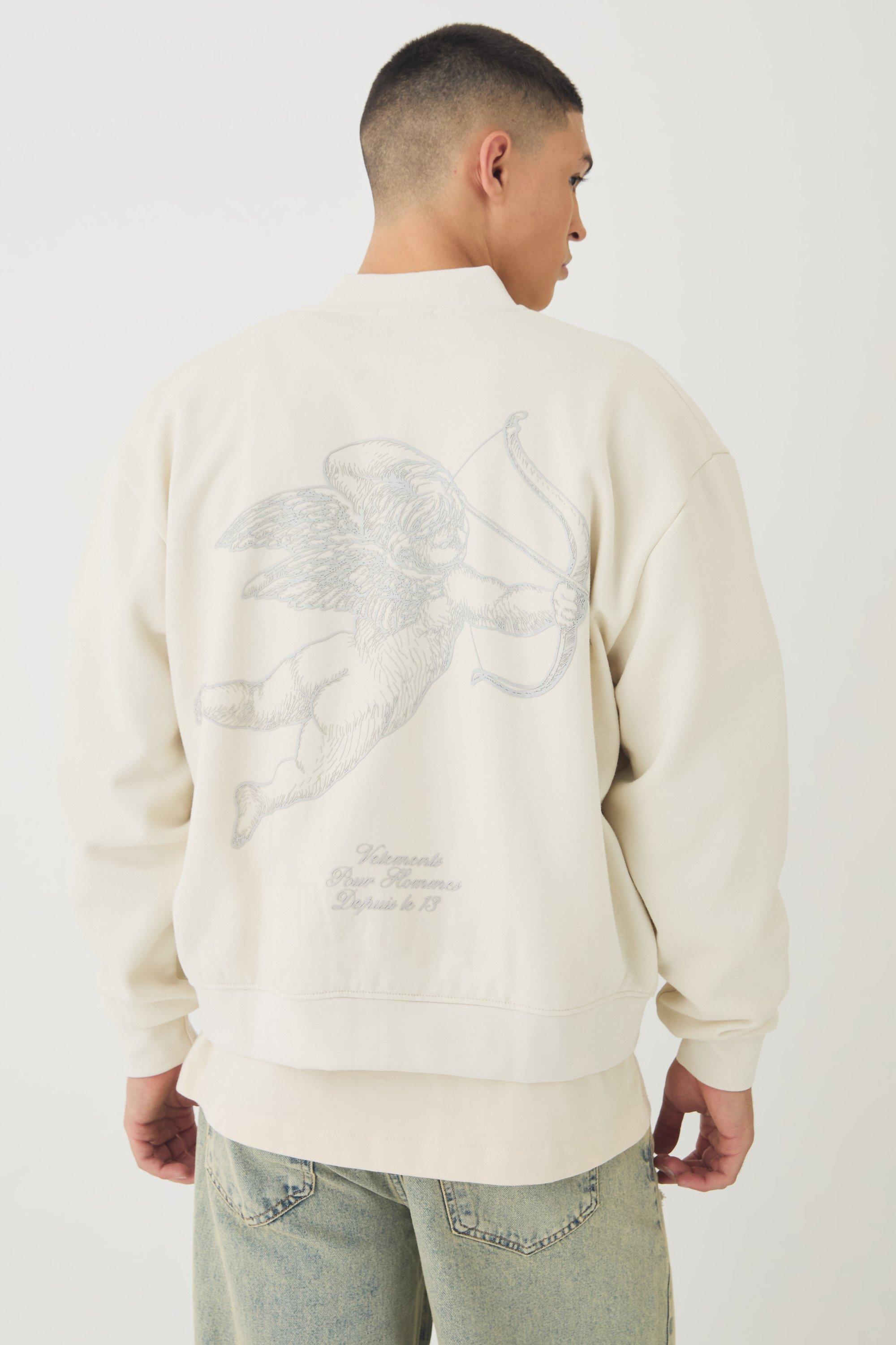 Giacca Bomber squadrata oversize lucida con stampa rinascimentale, Cream