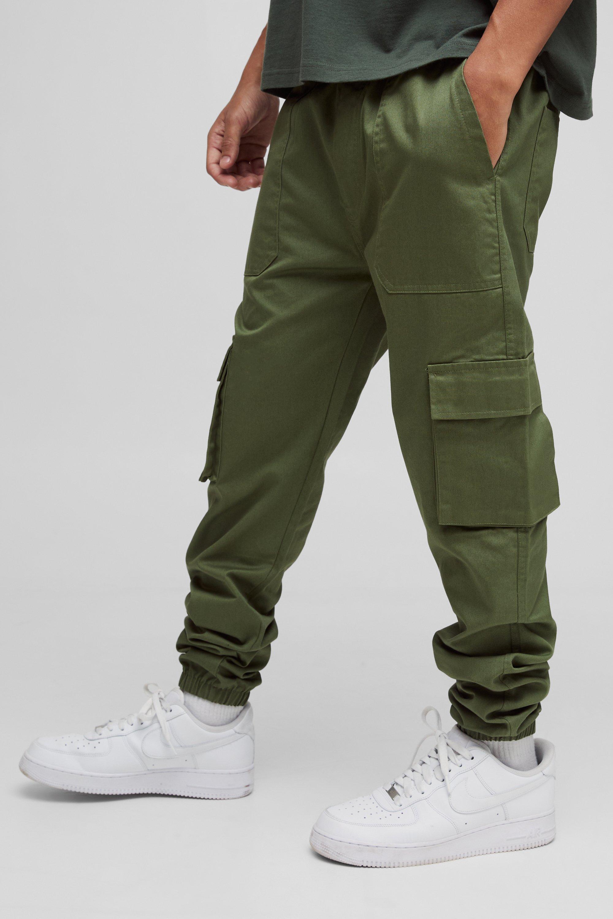 Boohoo Skinny Fit Cargo Broek Met Elastische Taille En Enkel Detail, Khaki