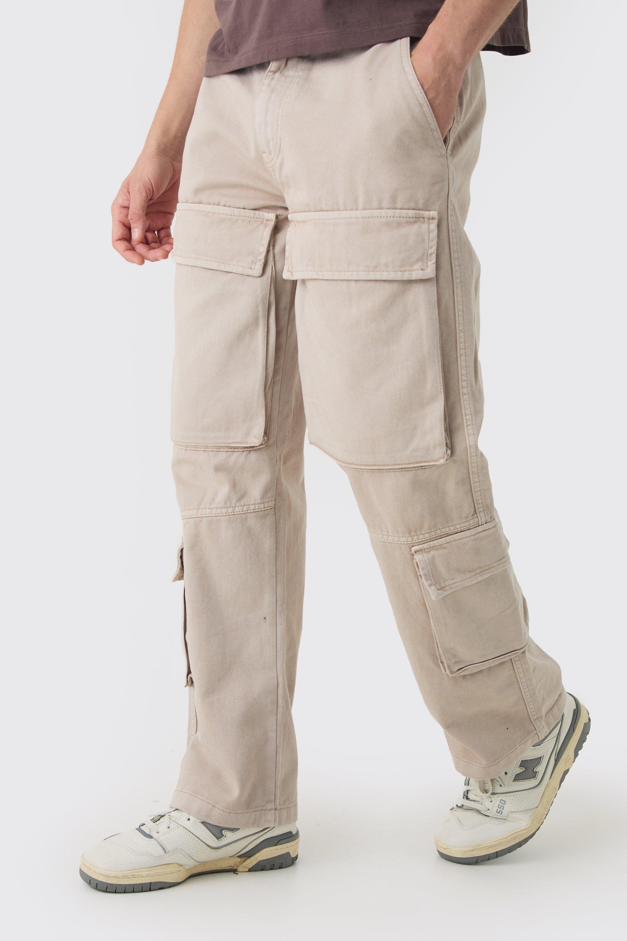 Pantaloni Cargo dritti pesanti in twill in lavaggio acido, Beige