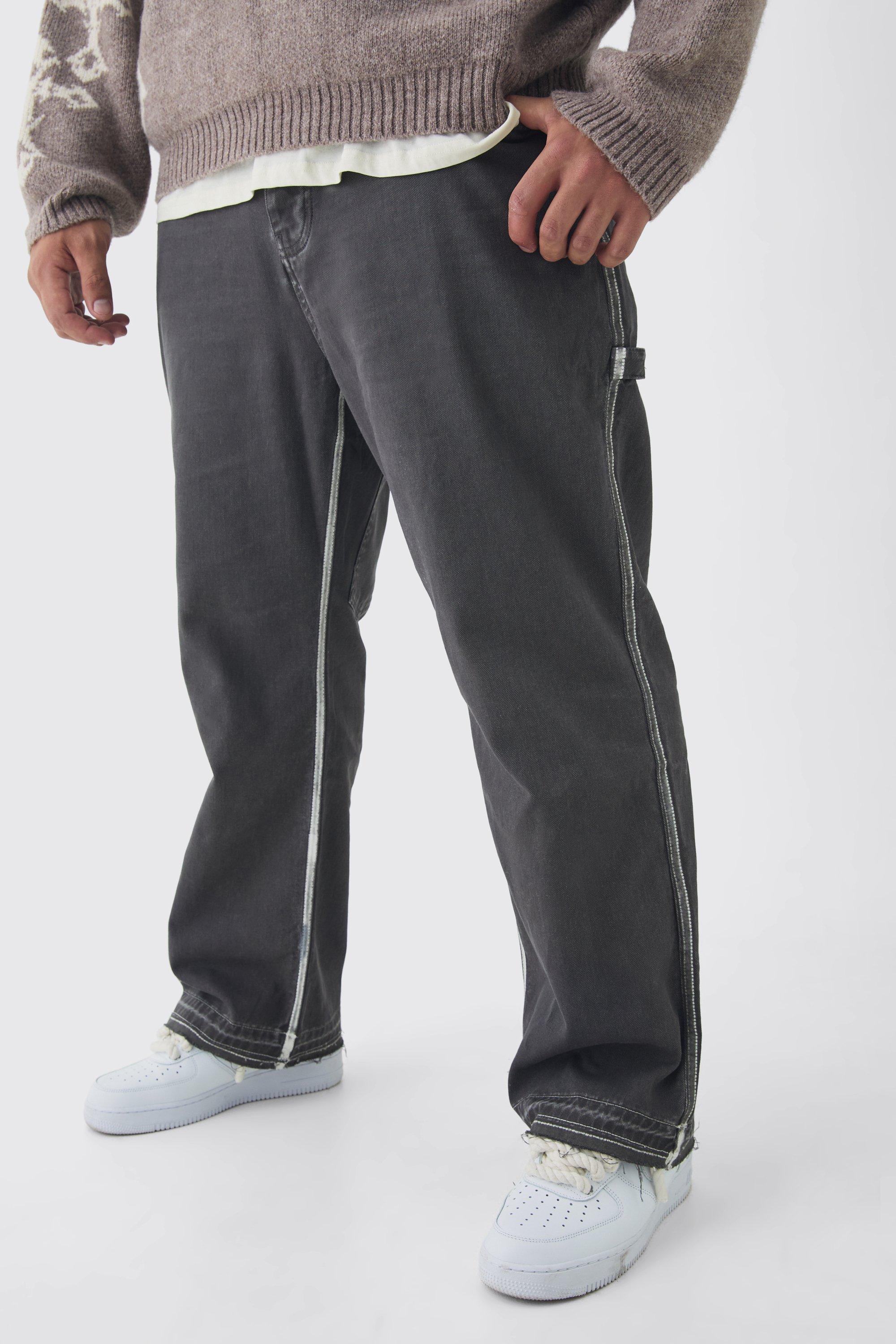 Pantaloni dritti Plus Size con inserti stile Carpenter e inserti in risalto, Grigio