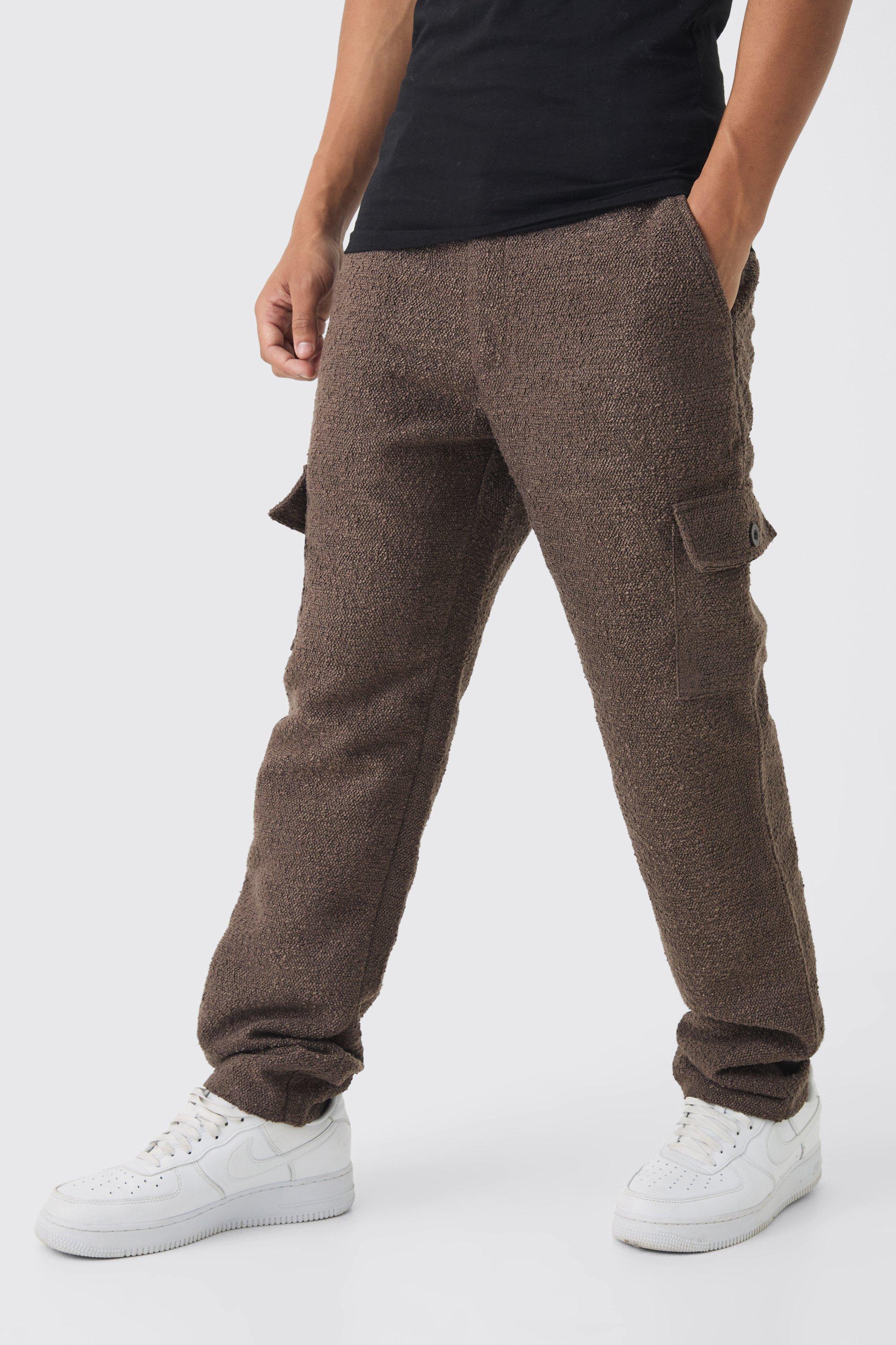 Boohoo Dikke Bouclé Cargo Broek Met Rechte Pijpen En Taille, Chocolate