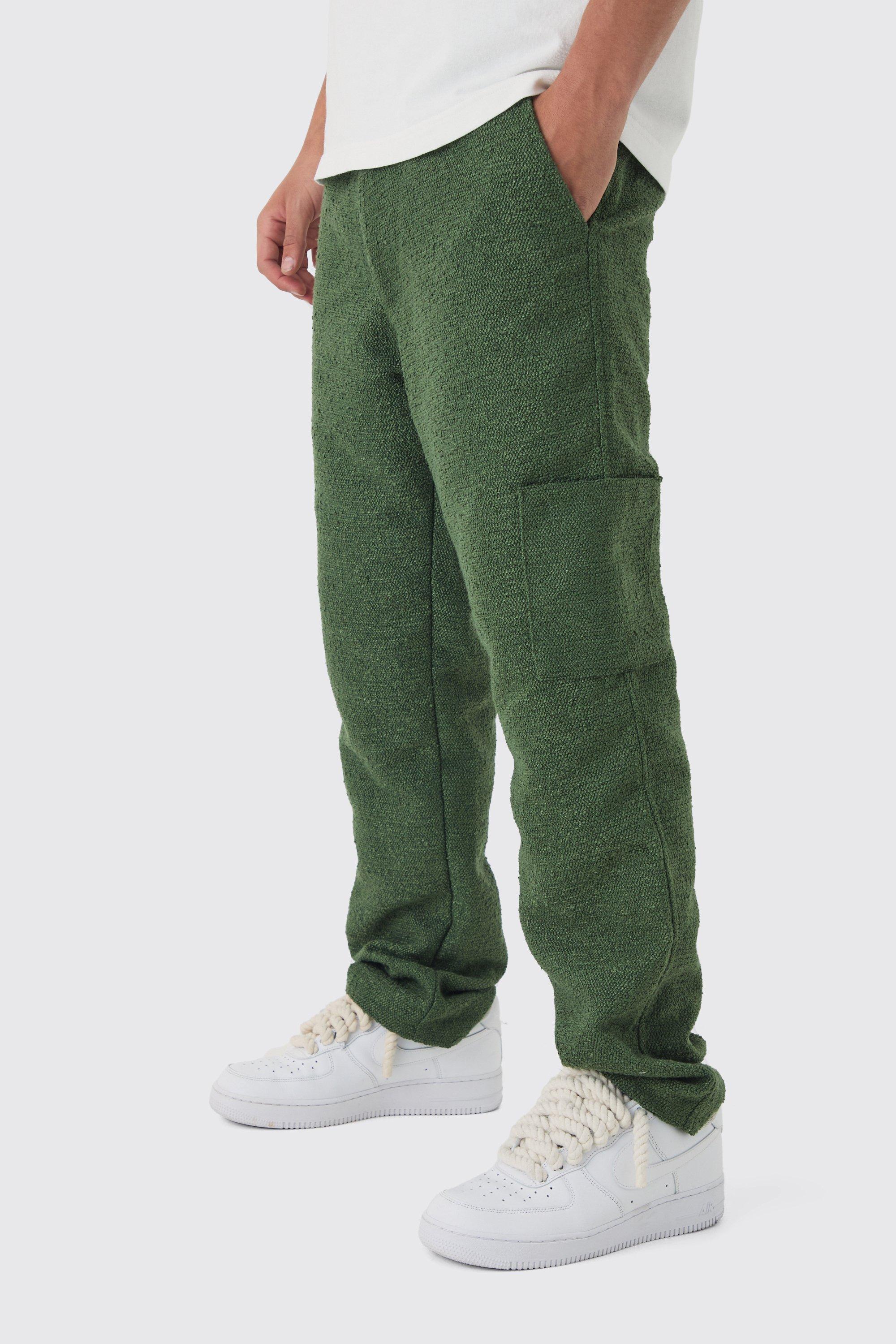 Boohoo Dikke Bouclé Cargo Broek Met Rechte Pijpen En Taille, Green