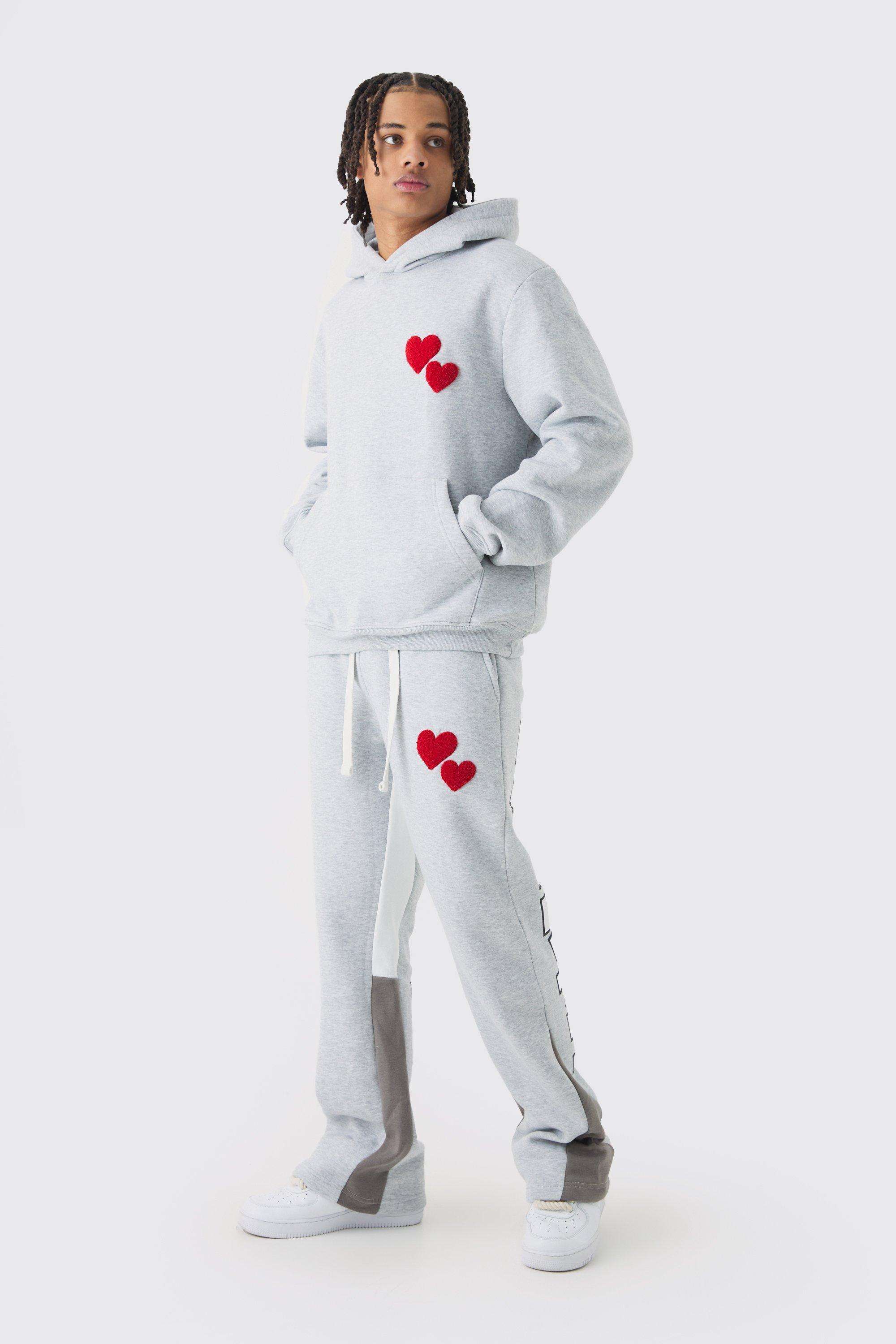 Tuta sportiva Regular Fit con inserti a cuore e cappuccio, Grigio