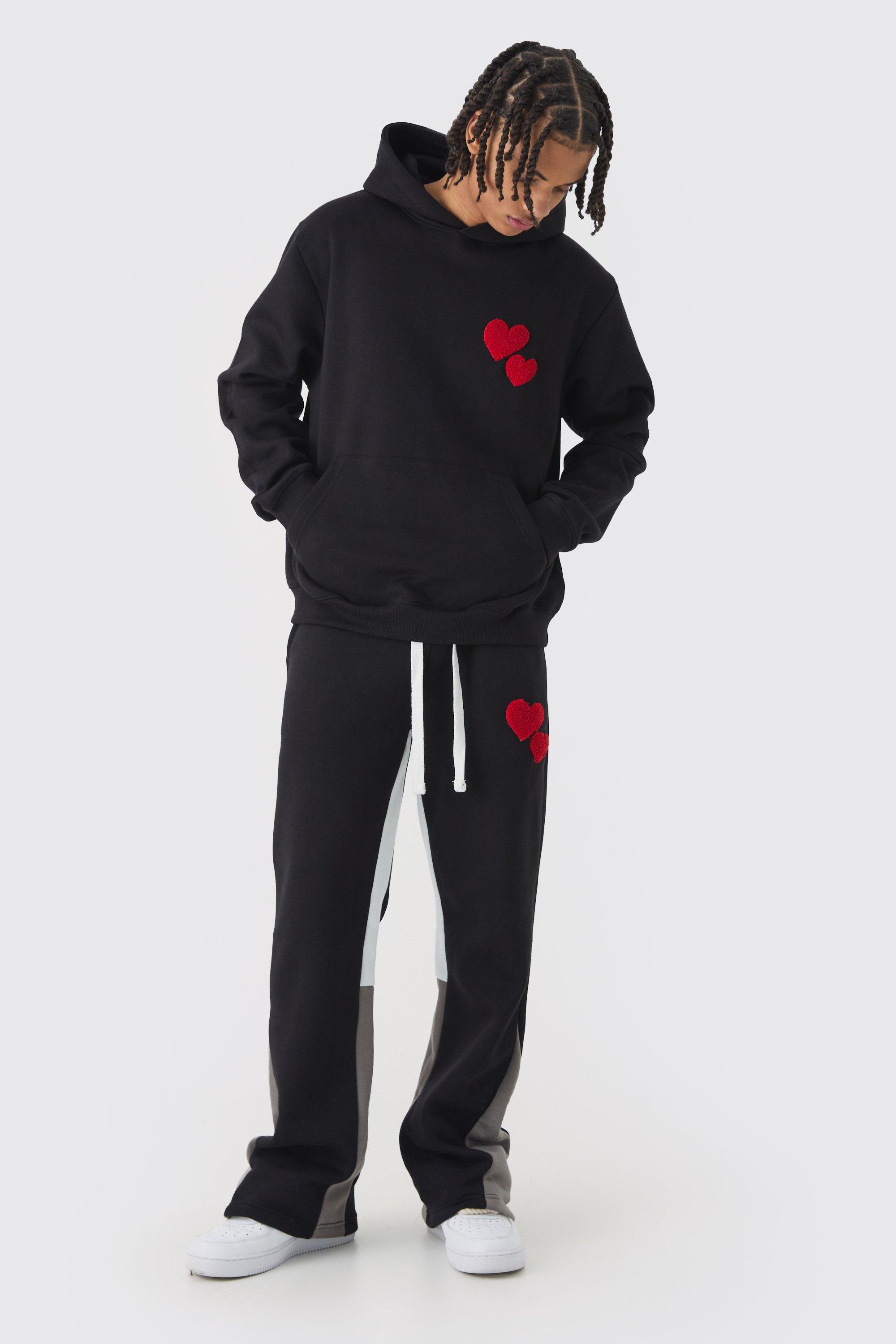 Tuta sportiva Regular Fit con inserti a cuore e cappuccio, Nero