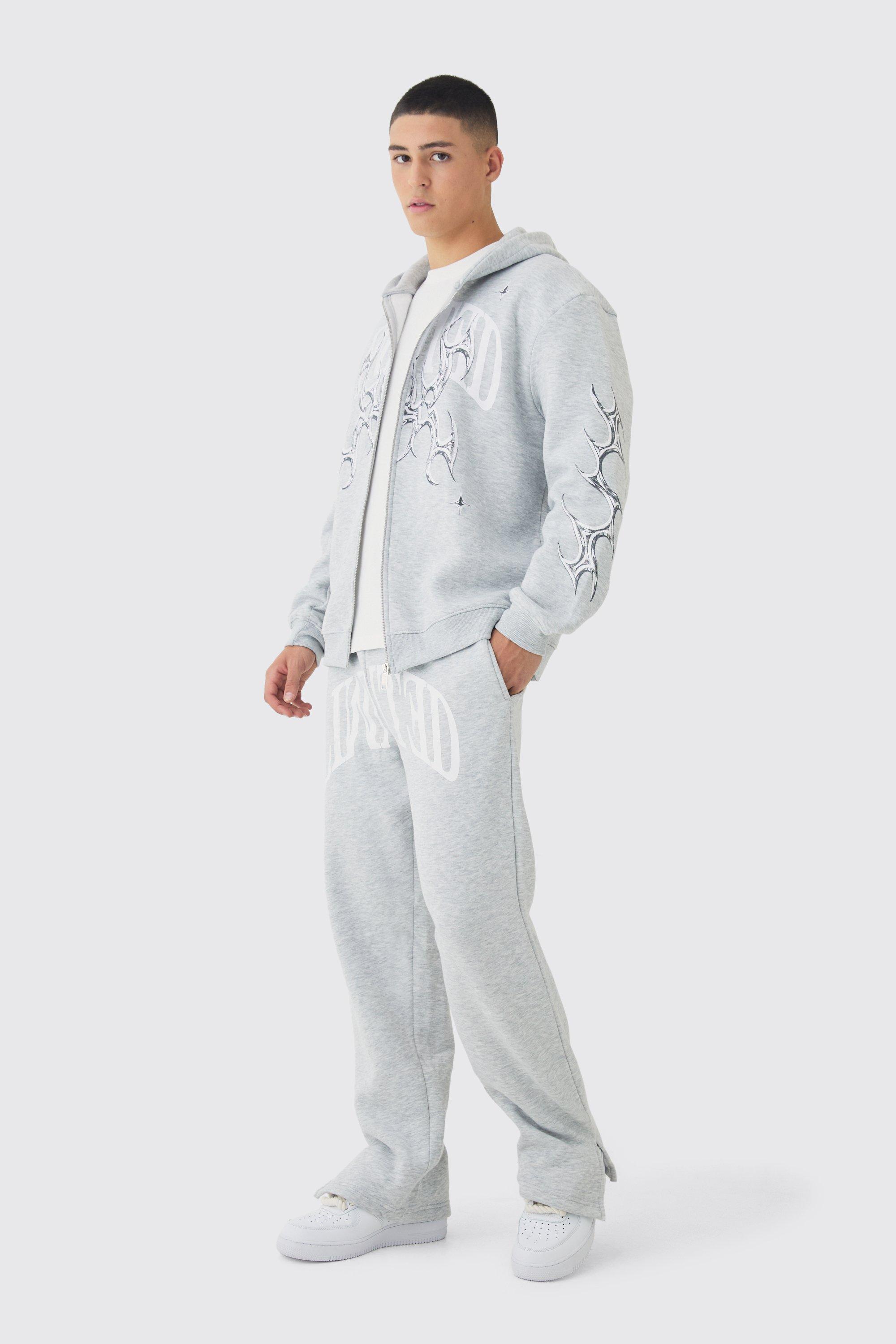 Tuta sportiva oversize con grafica Limited, zip e cappuccio, Grigio