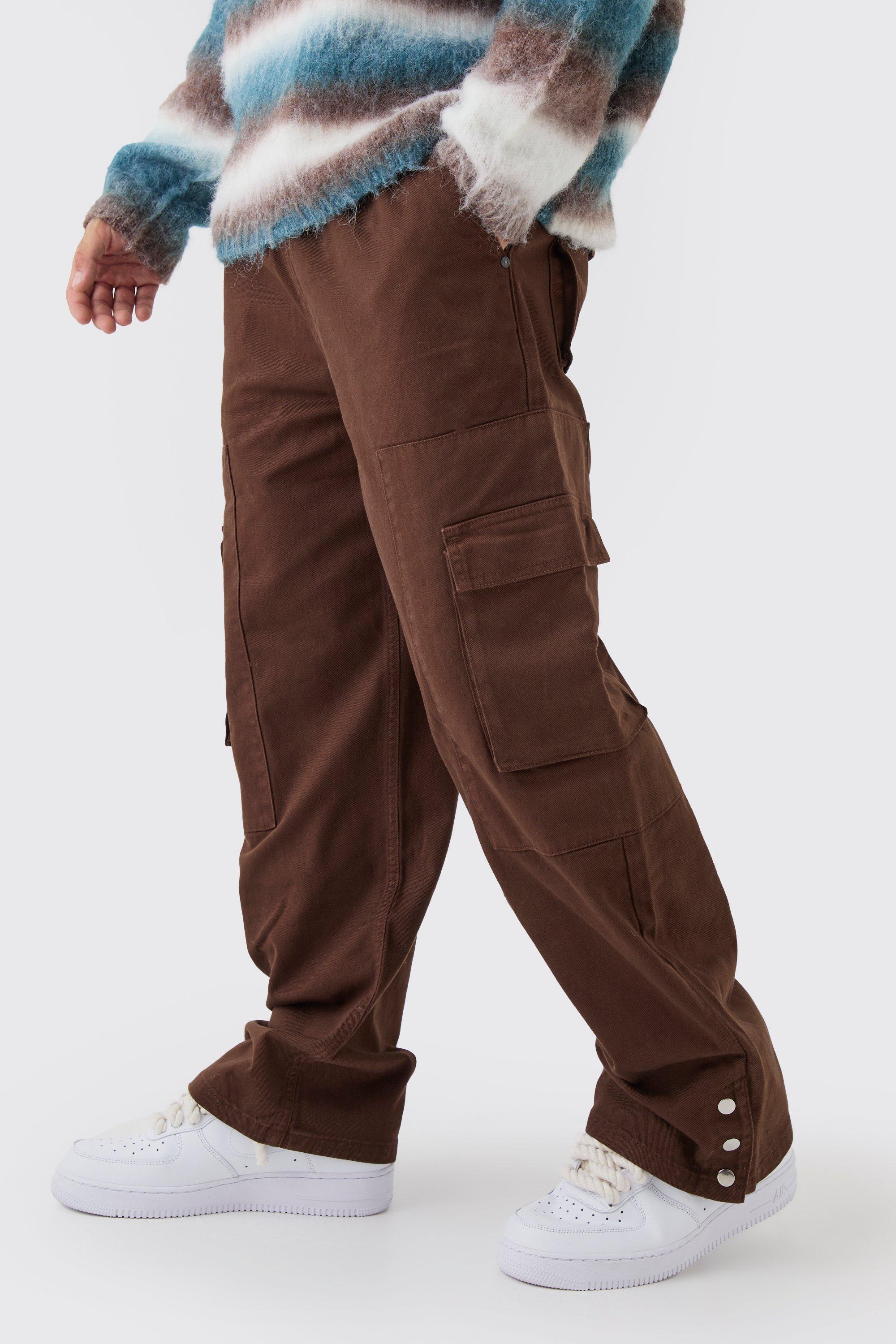 Boohoo Keperstof Cargo Broek Met Wijde Pijpen En Elastische Taille, Chocolate