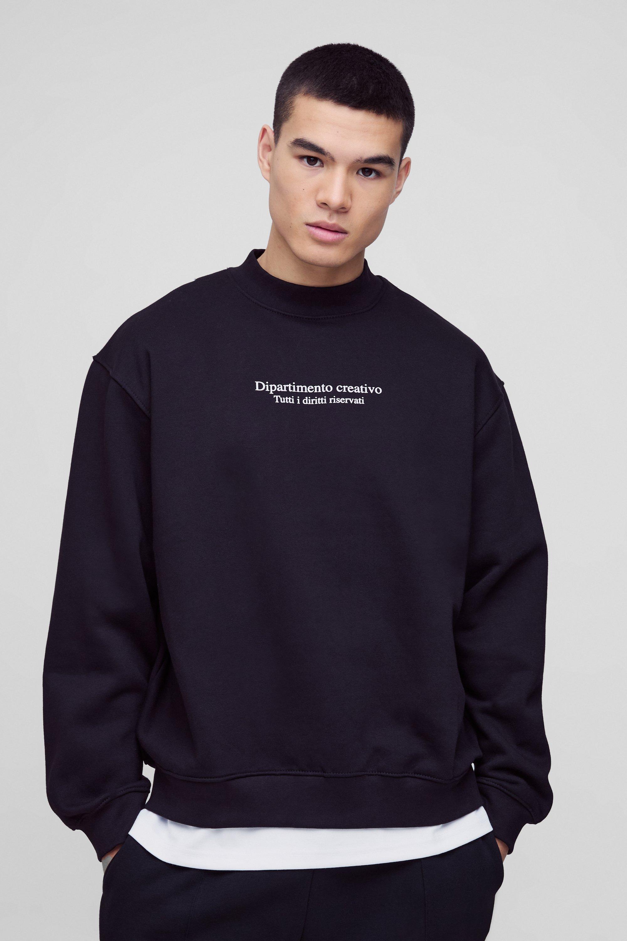Mens Black 330GSM Oversized Extended Neck Sweatshirt, Black