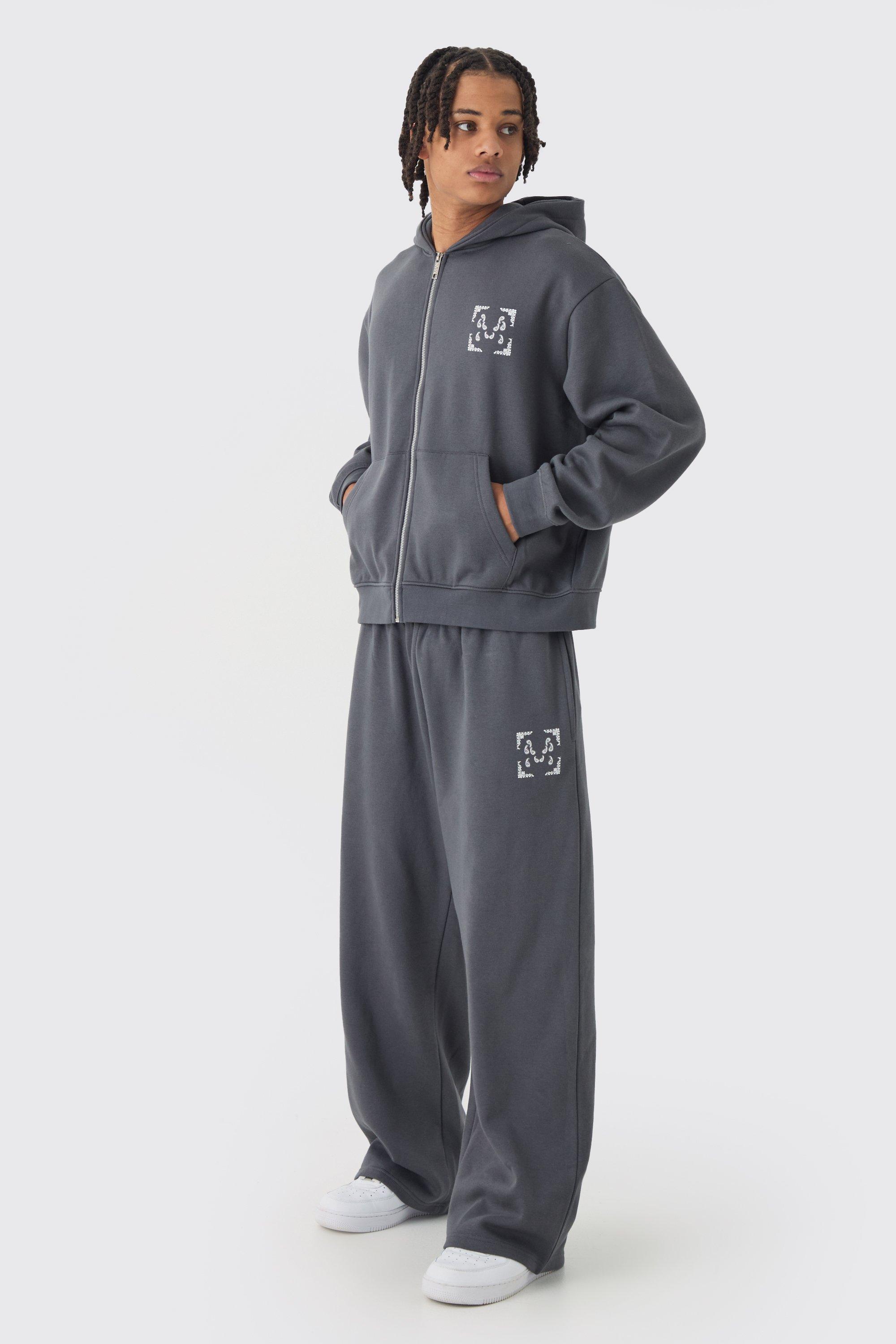 Mens Grey Regular Paisley Back Print Zip Through Tracksuit, Grey