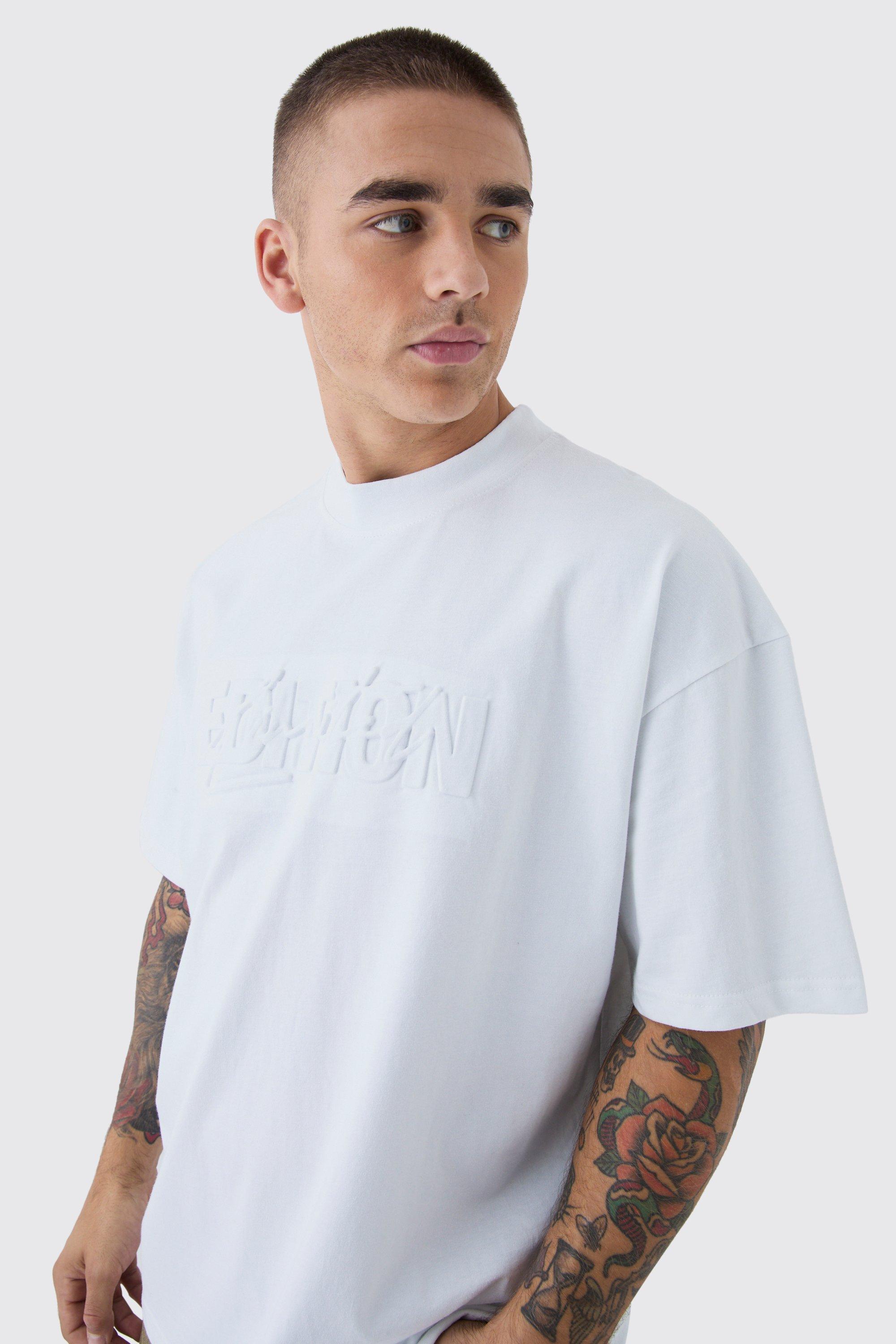 Image of T-shirt oversize Limited Edition con girocollo esteso e incisioni, Bianco