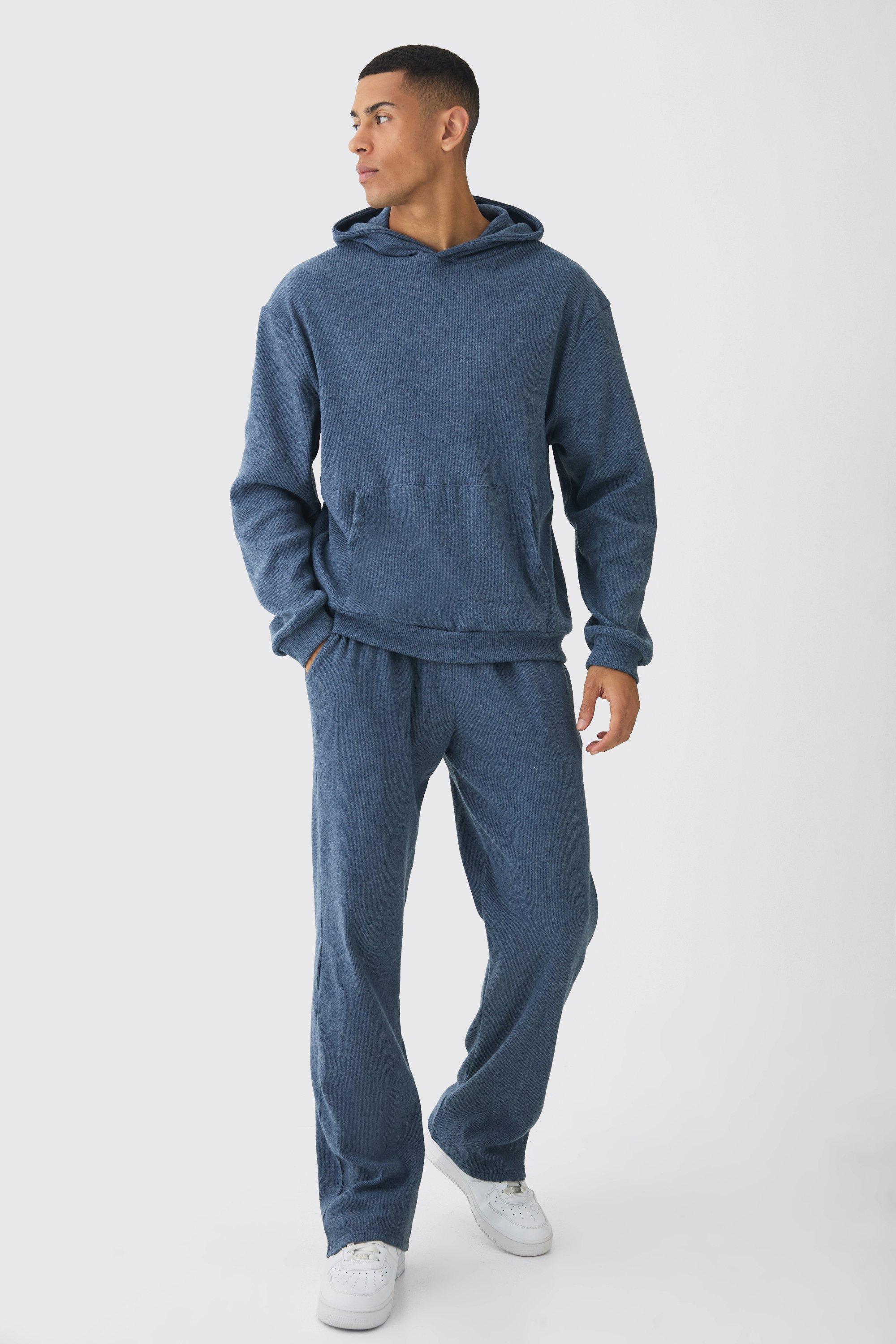 Mens Blue Brushed Ottoman Hoodie Tracksuit, Blue