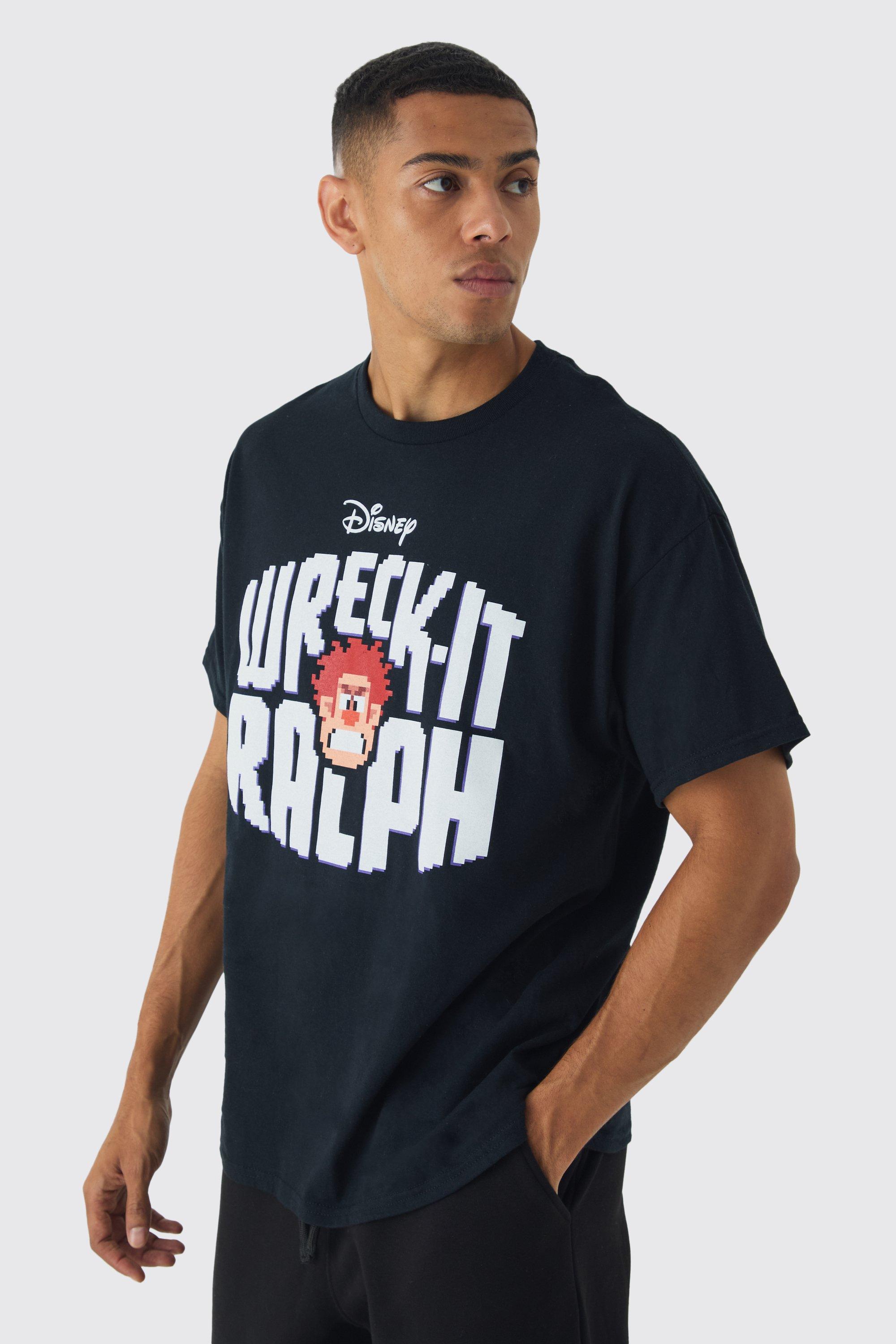 Mens Black Oversized Disney Wreck It Ralph License Print T-Shirt, Black